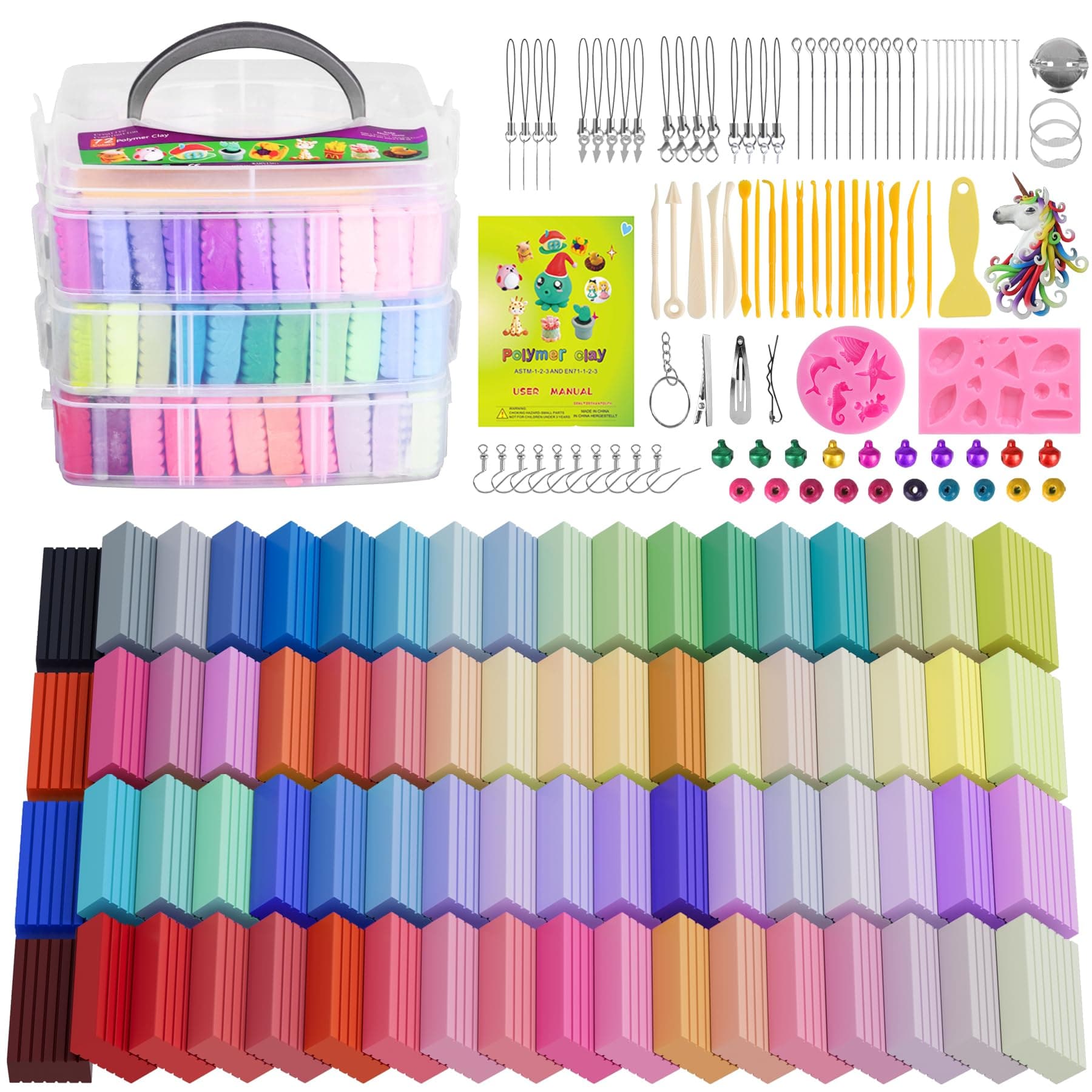 Polymer Clay Set, 72 Color Oven Bake with Sculpting Tools and Accessories, Modeling Clay for Kids,Ideal DIY Clay Art Set for Kids Beginners Artists