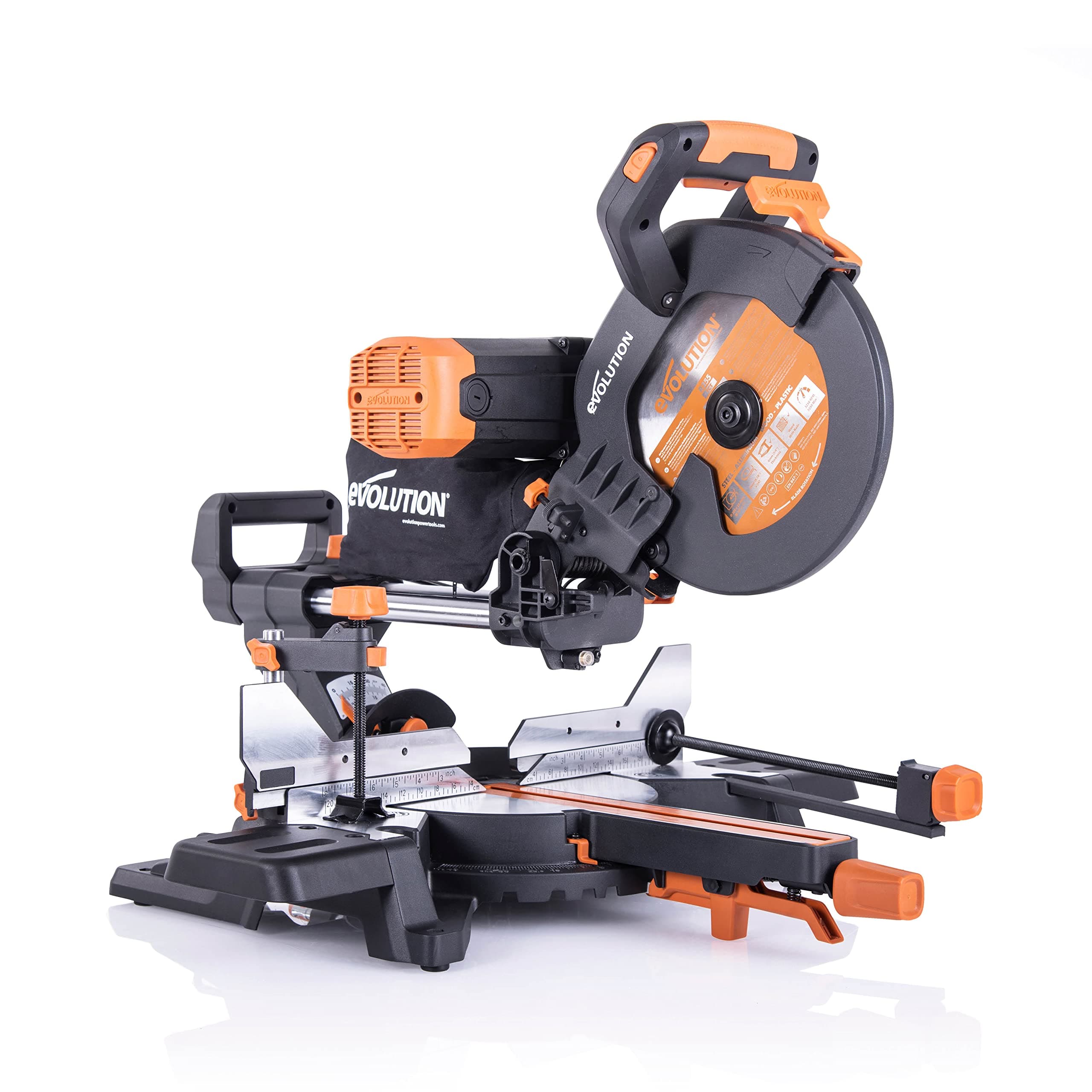 R255SMS-DB+ Double Bevel Sliding Mitre Saw, Multi-Material Cuts Metal, Wood, Plastic & More - with Plus Pack includes Clamps, Dust Bag & Blades, 255mm (230V)