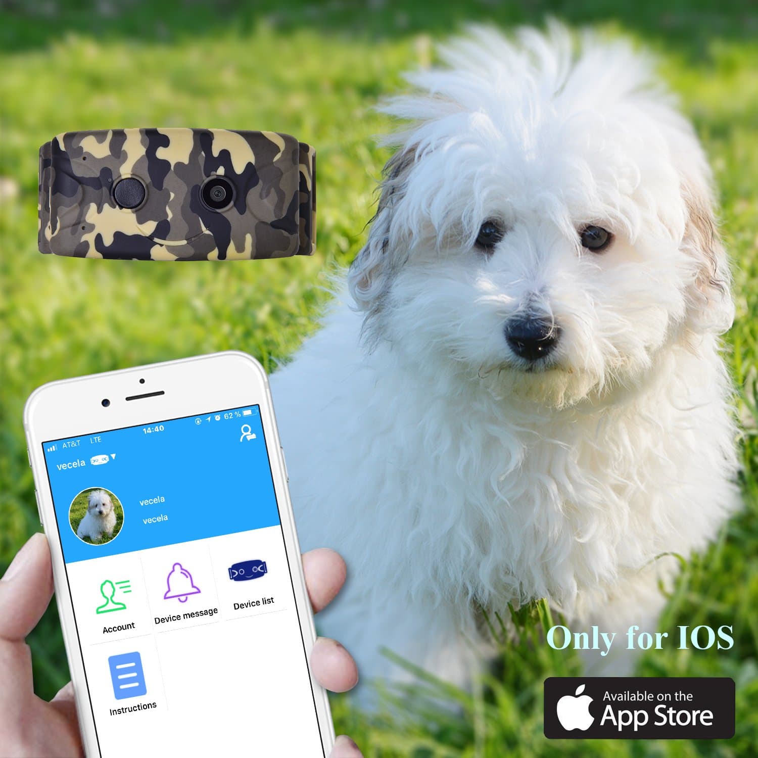 Camera GPS Locator, Anti-Lost Pet Tracker Device with Camera Function [Remote Monitor Safety Fence IP67 Waterproof] Only for iOS (SIM Card not Included)