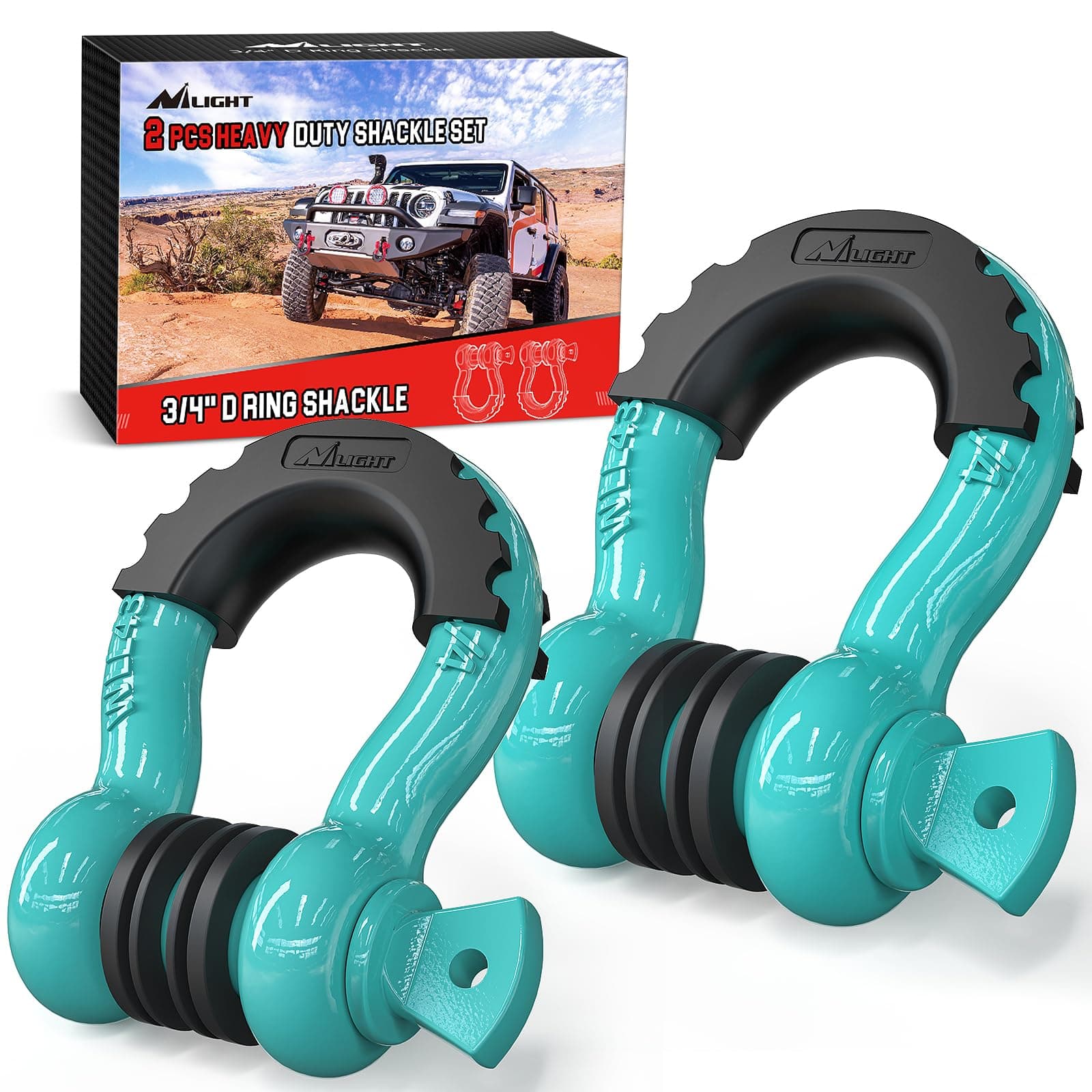 Nilight 2 Pack 3/4" D-Ring Shackle with 7/8" Screw Pin 41,887lbs Break Strength, Heavy Duty Off Road Recovery Shackle with Isolators Washers for Use with Tow Strap, Winch, Off-Road Truck Vehicle