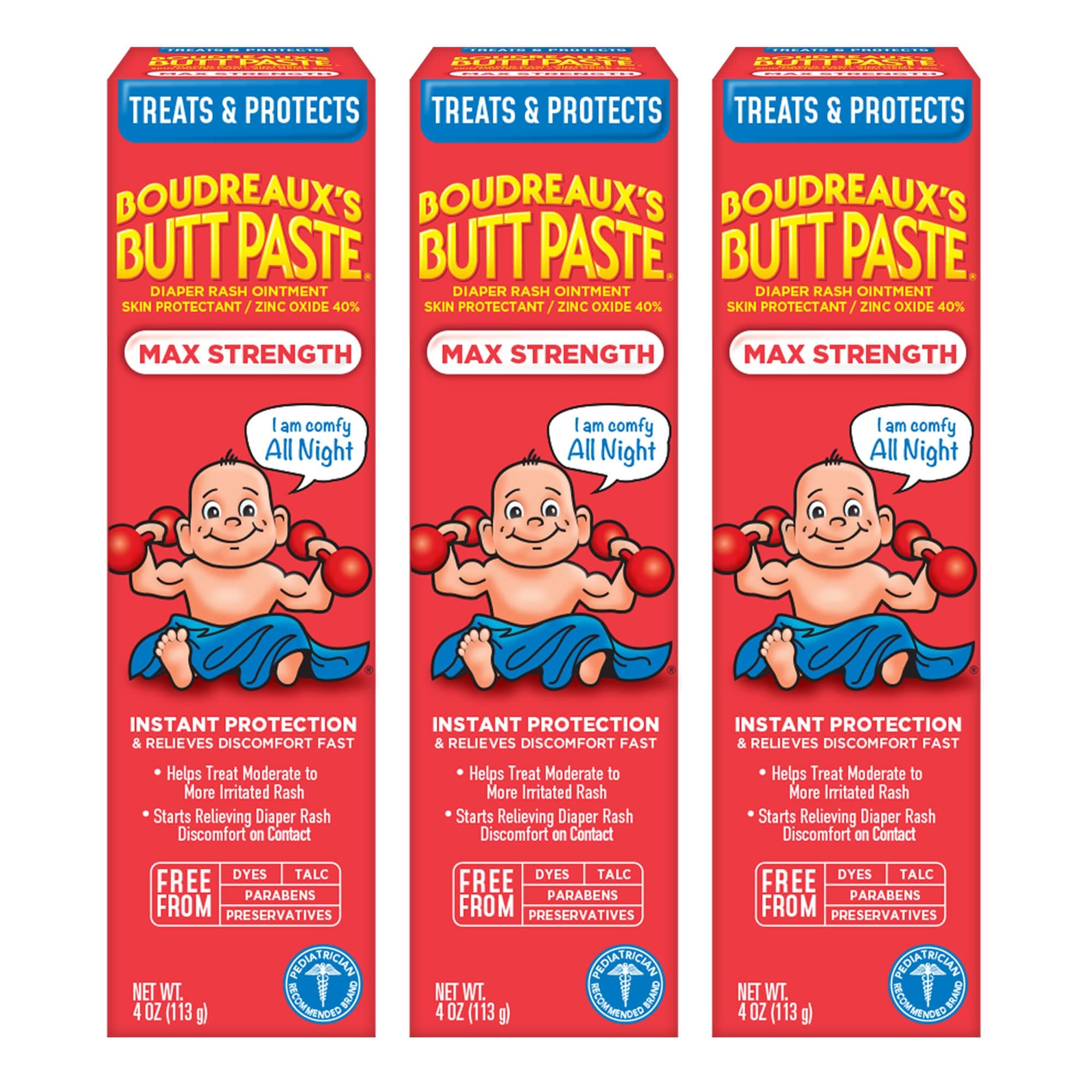 Boudreaux's Butt Paste Maximum Strength Diaper Rash Ointment, 4 Ounce, 3 Count (Pack of 1)