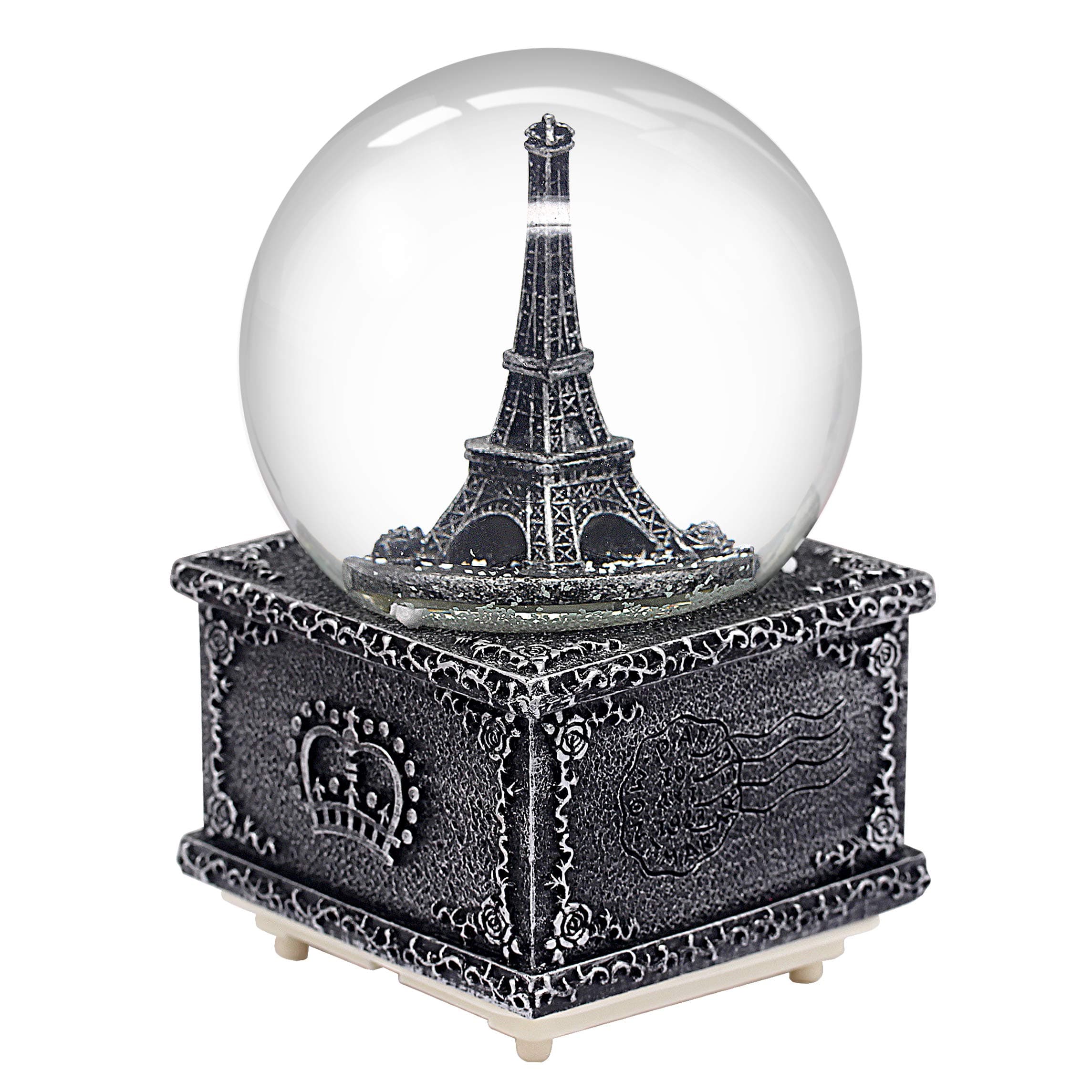 Silver Paris Snow Globe, Eiffel Tower Snow Globe Souvenir, Exclusive Paris Snow Globes Collection Square, Delightful Quality Musical Box - 100MM