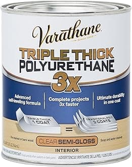 - Rust-Oleum 284472 Varathane Triple Thick Polyurethane Wood Varnish Water Based (Semi Gloss Finish, 946ml)