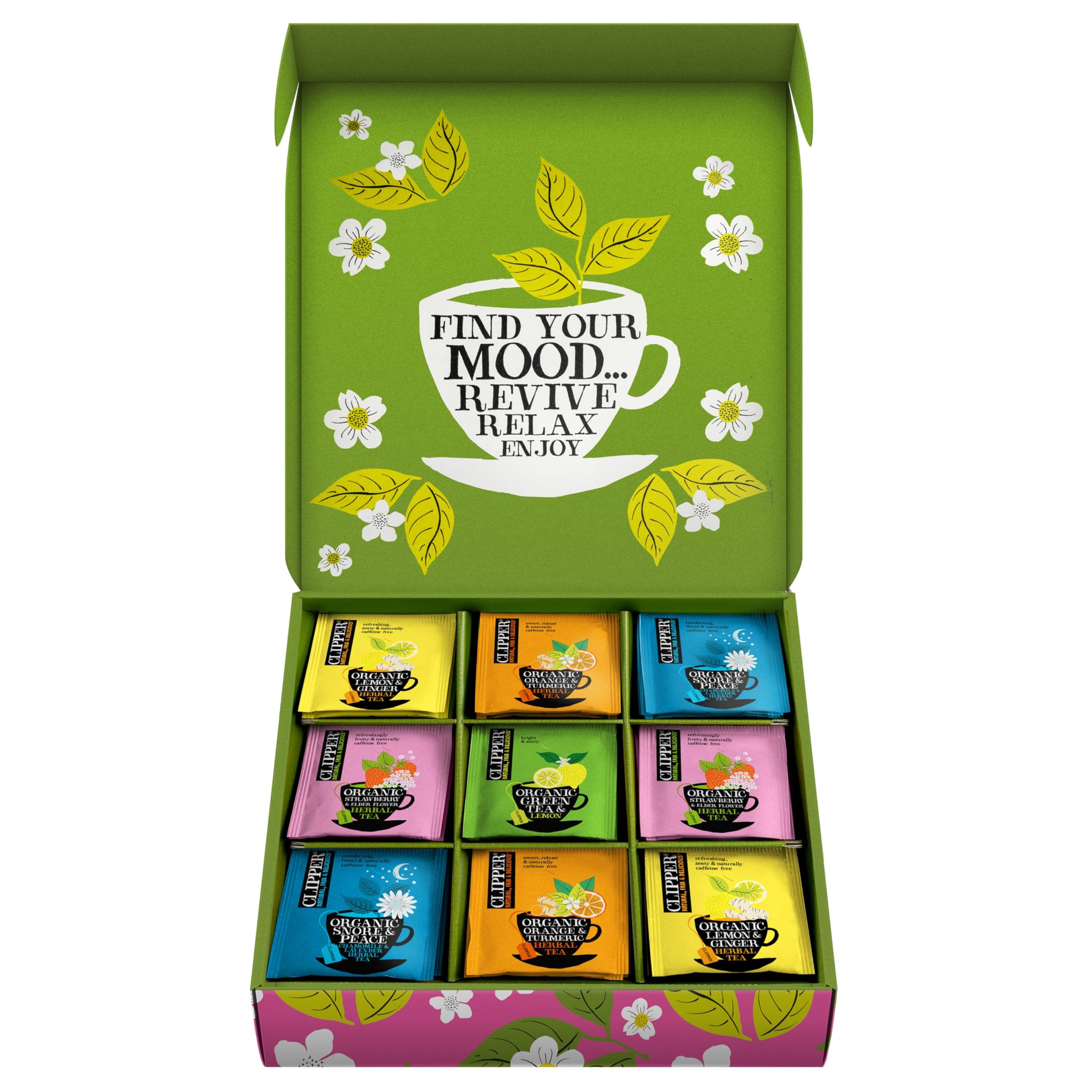 Clipper Tea Organic Herbal & Green Tea Selection Gift Box|Organic, Eco Friendly & Fair Trade| Assorted Individually Wrapped Tea Bags |1 Sampler box with 45 Unbleached Tea Bags