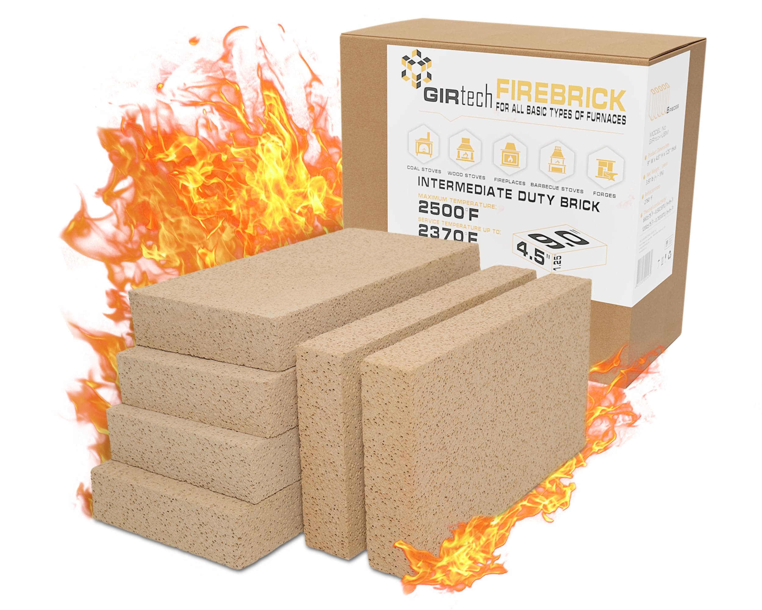 USL Insulating Fire Bricks 2500F Pack of 6 Firebricks for Internal Lining Heating Units Insulating Warming Layer for Fireplace, Steel Furnace, Wood Stove, Ceramic Oven Kiln, Blacksmith Forge