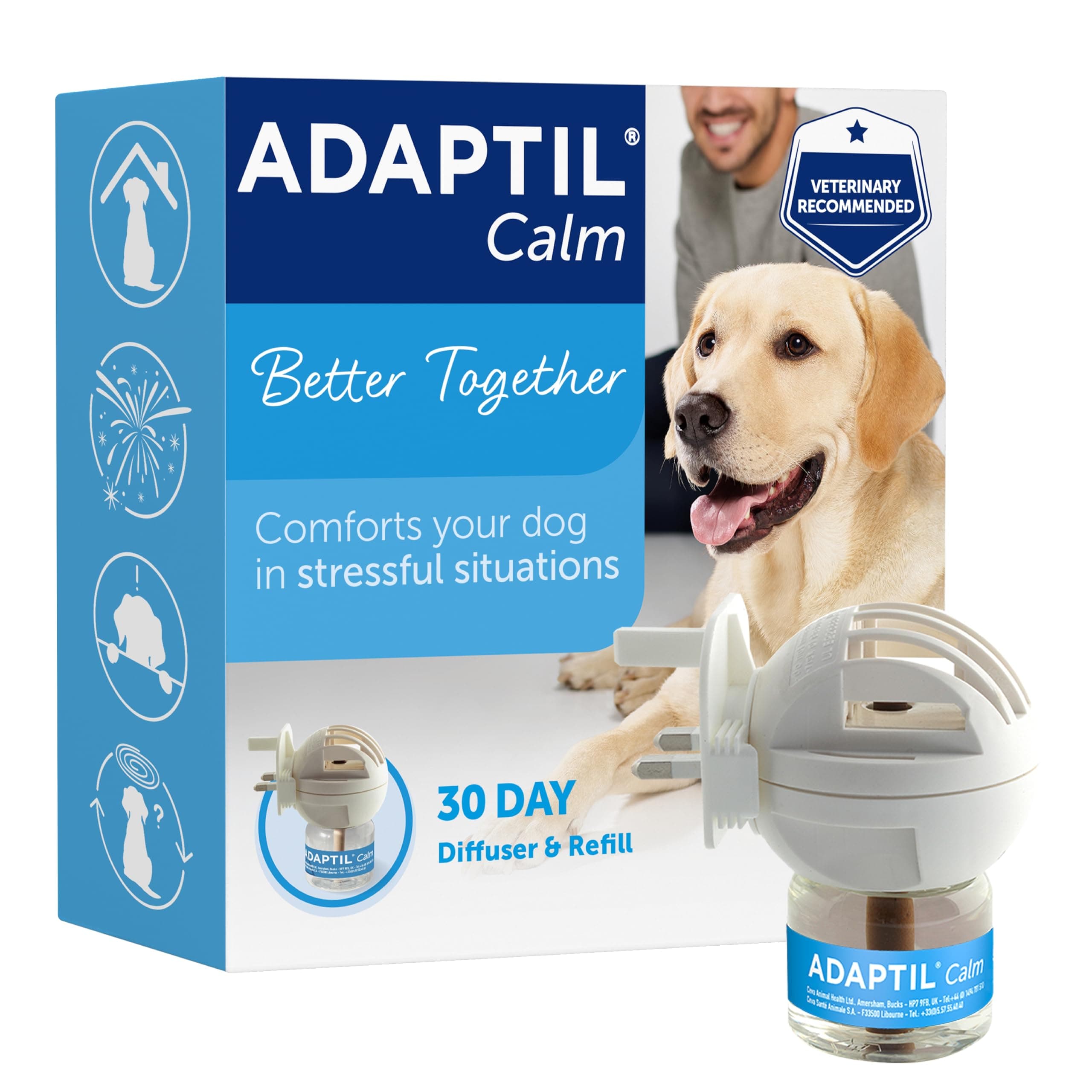 Calm Home Diffuser For Dogs With 30 Day Refill, Adaptil Dog Calming Plug In Pheromone Diffuser To Help Reduce Anxiety And Stress In Pet Dogs, Pet Diffuser Helps Anxious Dogs Stay Calmer