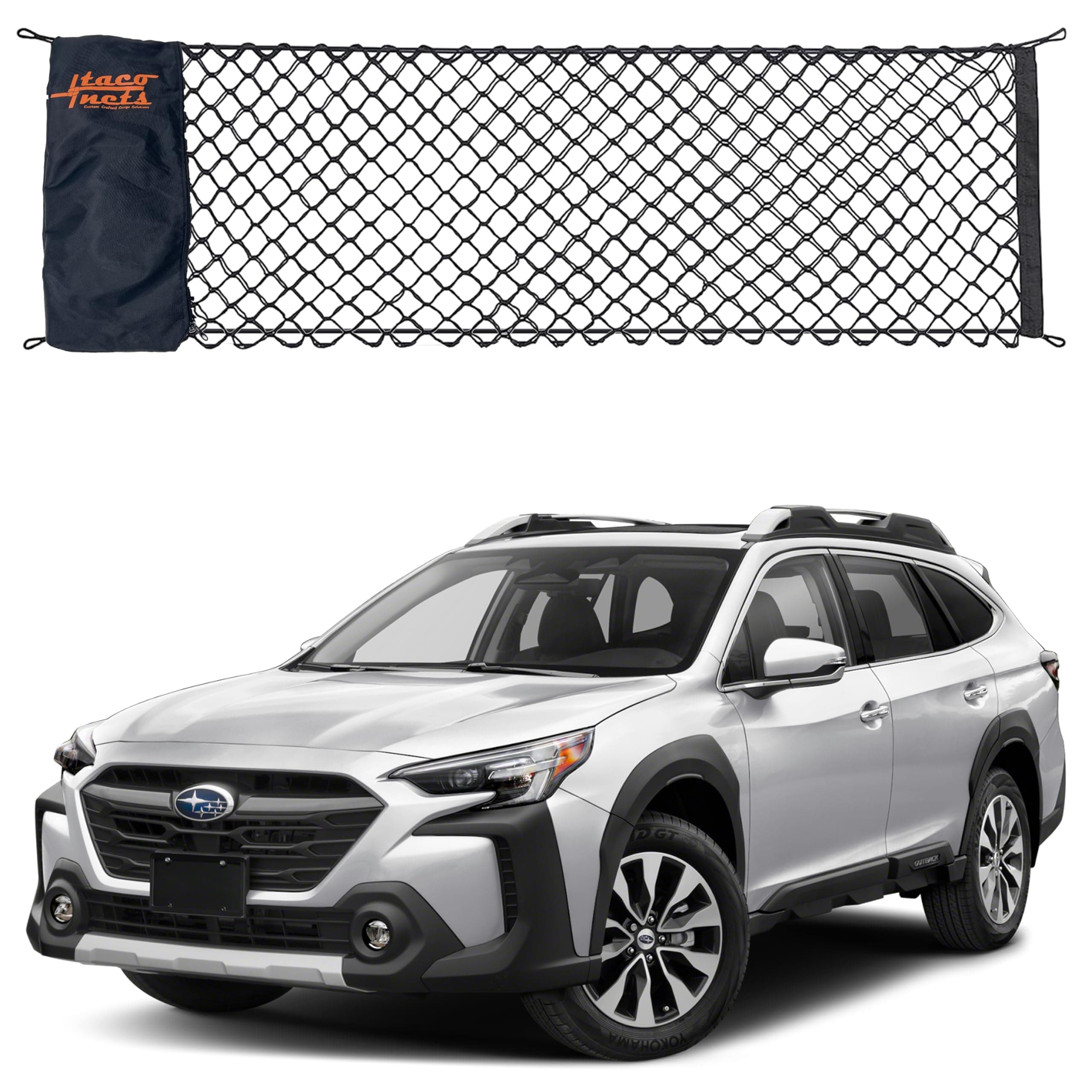 Cargo Net for 2015-2025 Subaru Outback - Envelope Style Trunk Net - Designed in USA - Upgraded 5mm Bungee - Integrated Storage Bag - Heavy Duty Hooks