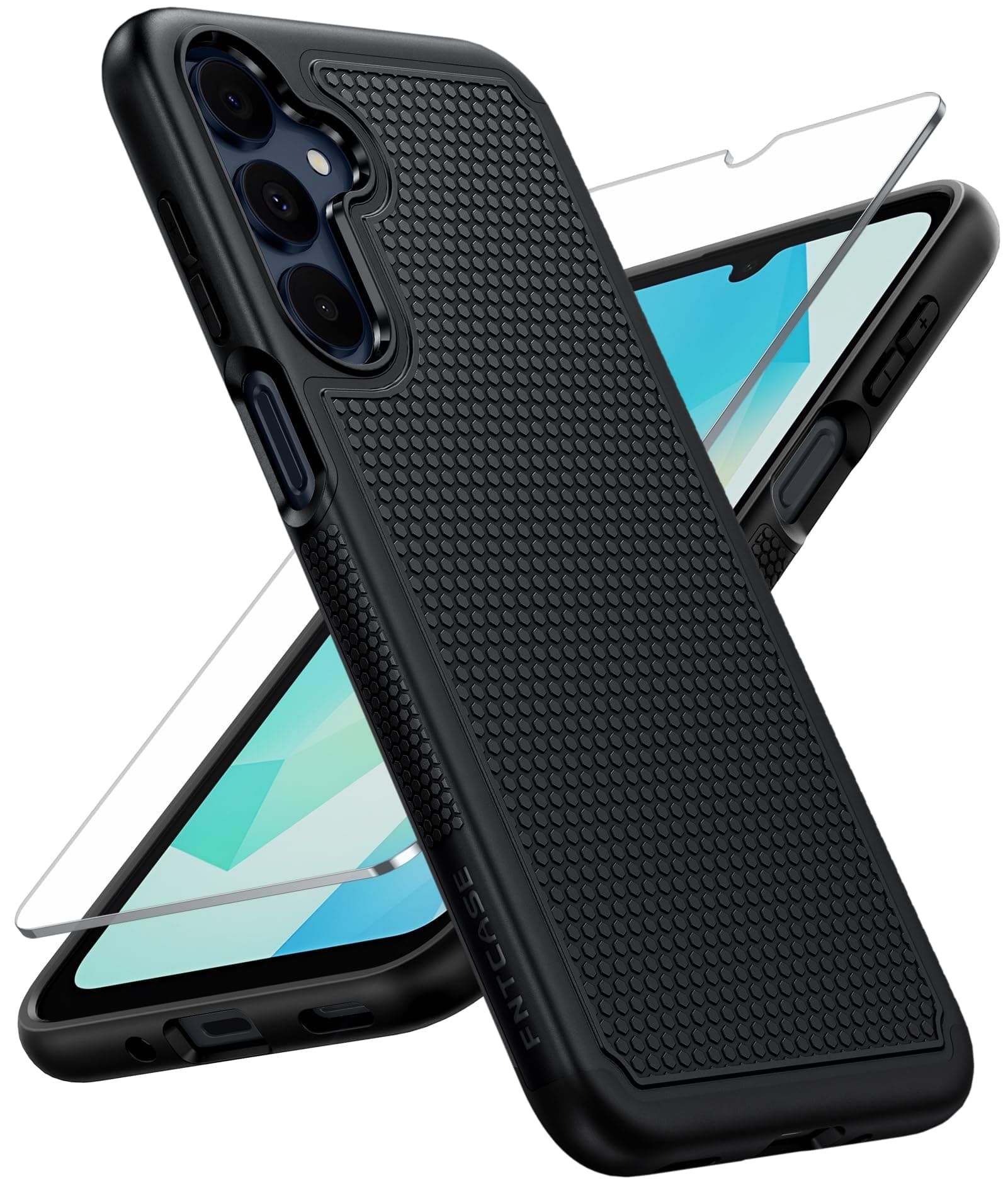 for Samsung A17/A16 Phone Case: Dual Layer Protective Heavy Duty Galaxy Cell Cover with Non Slip Textured Back - Shockproof Rugged Military Grade Drop Protection Bumper Tough (Black)