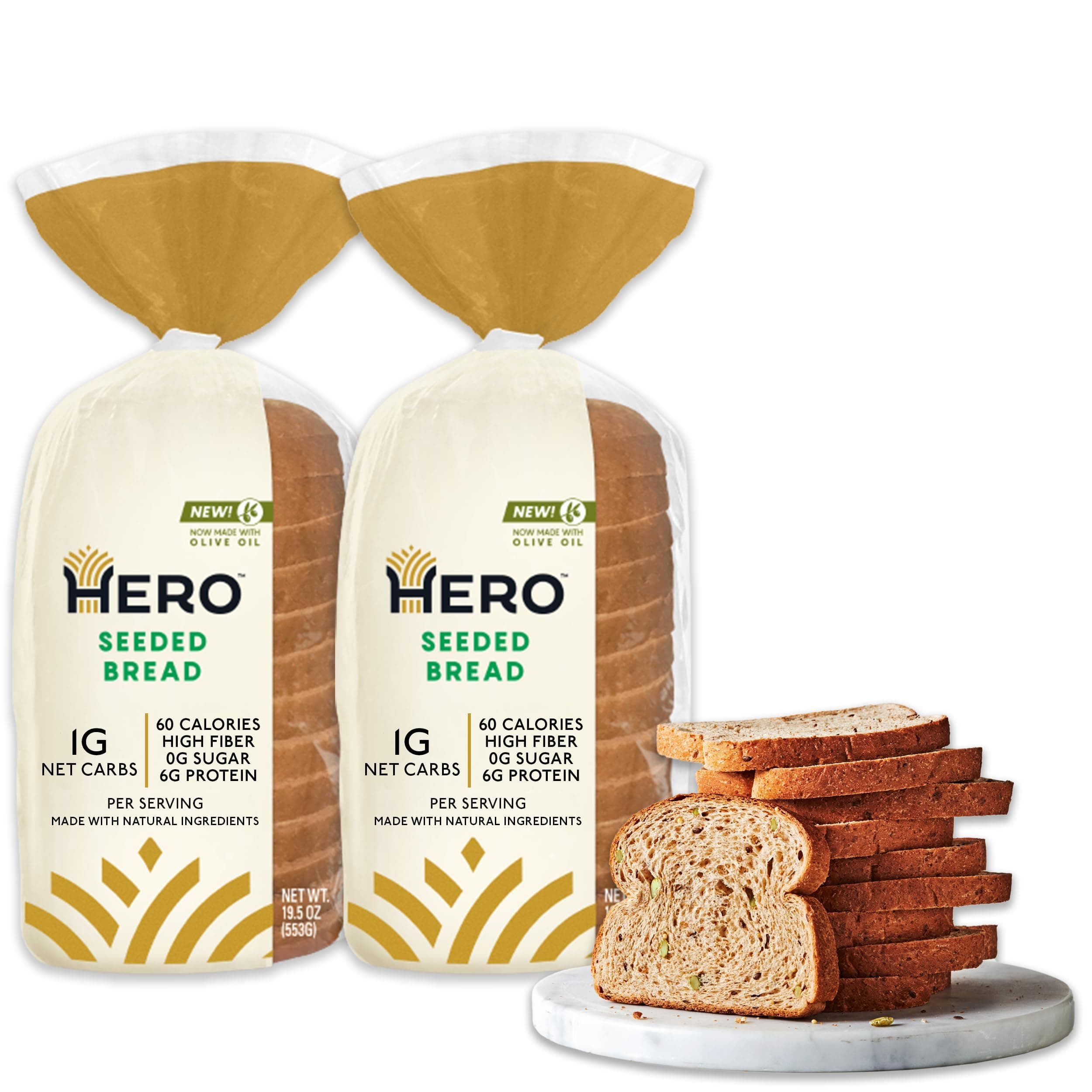 Seeded Bread — Delicious Bread with 1g Net Carb, 0g Sugar, 60 Calories, 12g Fiber per Slice | Tastes Like Regular Bread | Low Carb & Keto Friendly Bread Loaf —15 Slices/Loaf, 2 Loaves