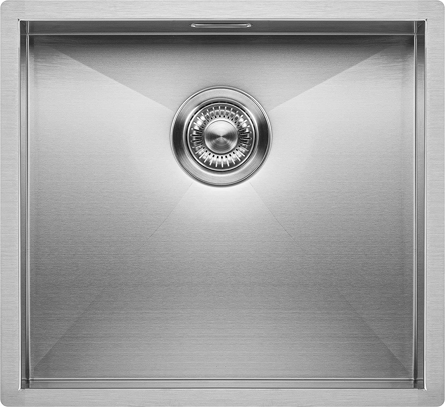 Kitchen Sink Mizzo Quadro 45-40 | 1.2mm Thick Stainless Steel Single Bowl with Satin Finish | Straight Corners Zero Radius Basin | 60cm Cabinet | Undermount Flushmount or Topmount Installation