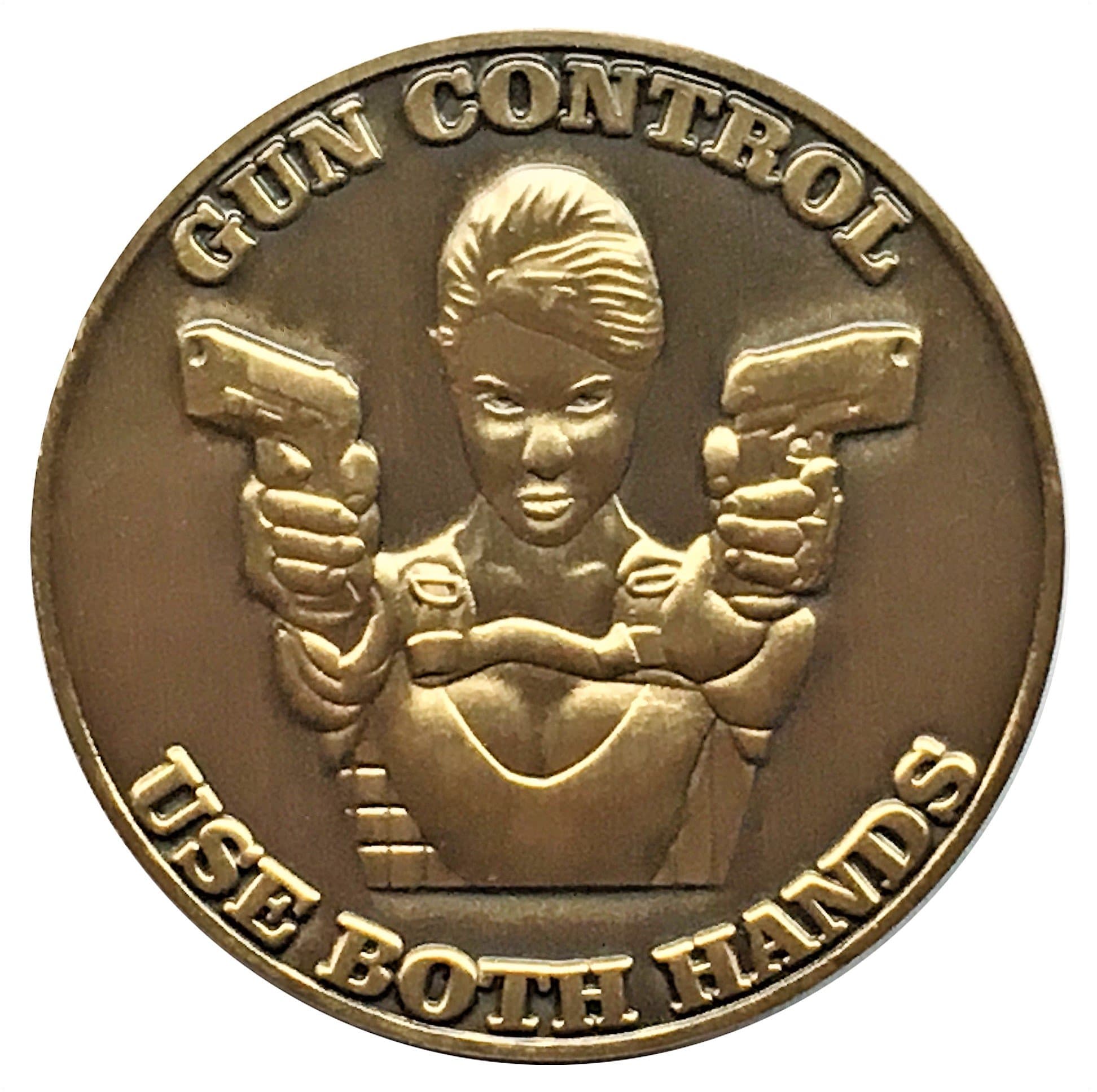 Gun Control Use Both Hands Heads Tails Good Luck Challenge Coin