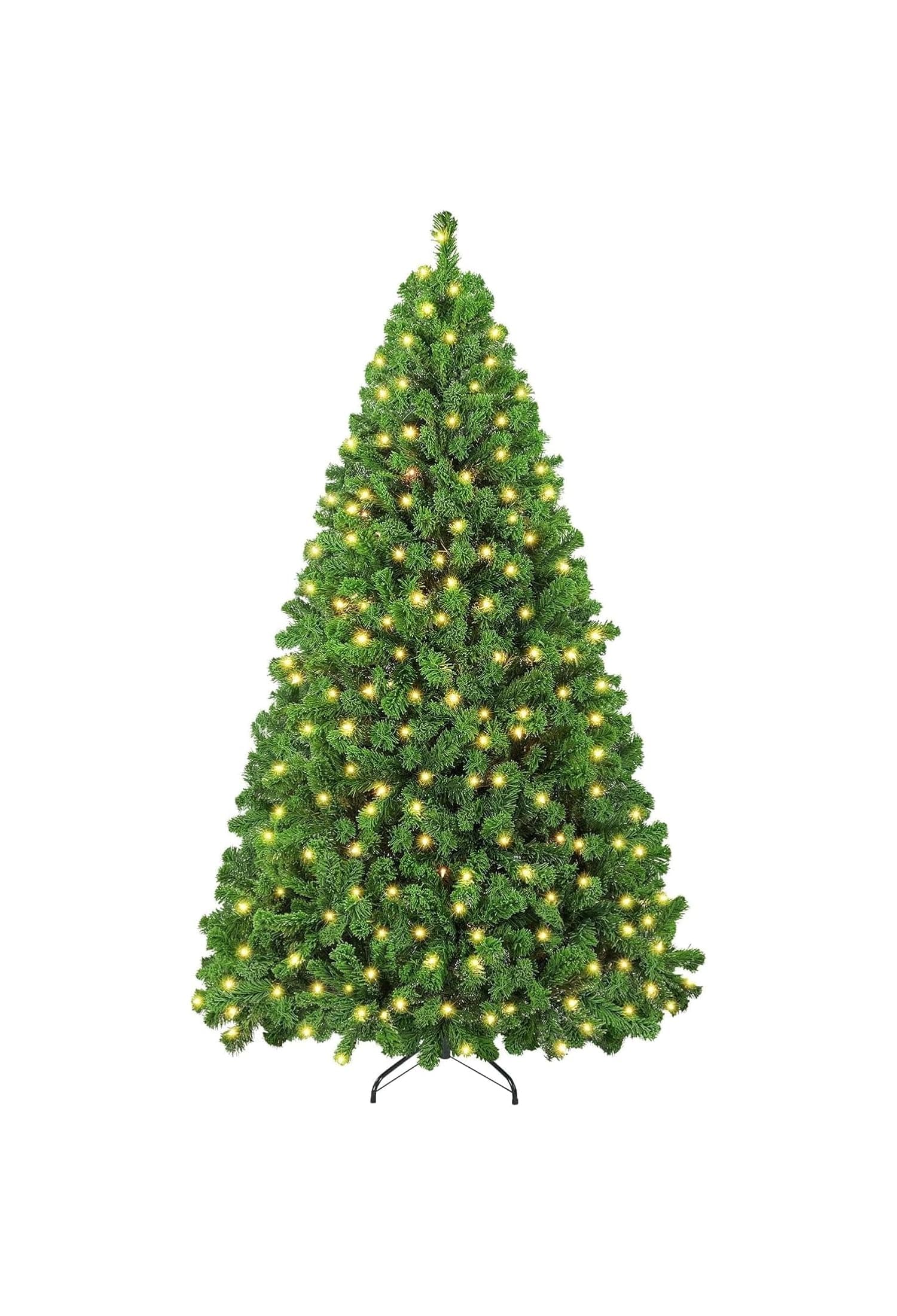 4.5 ft Pre-lit Artificial Christmas Tree with Incandescent Warm lights, Snow Flocked Full Prelighted Xmas Tree with 340 Branch Tips, 150Incandescent Lights & Foldable Stand, Pure Green