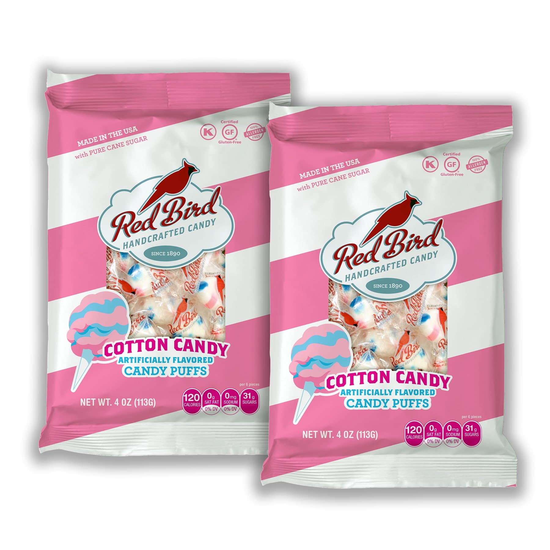 Red Bird Cotton Candy Puffs, Bundle 2 bags (4 oz each)