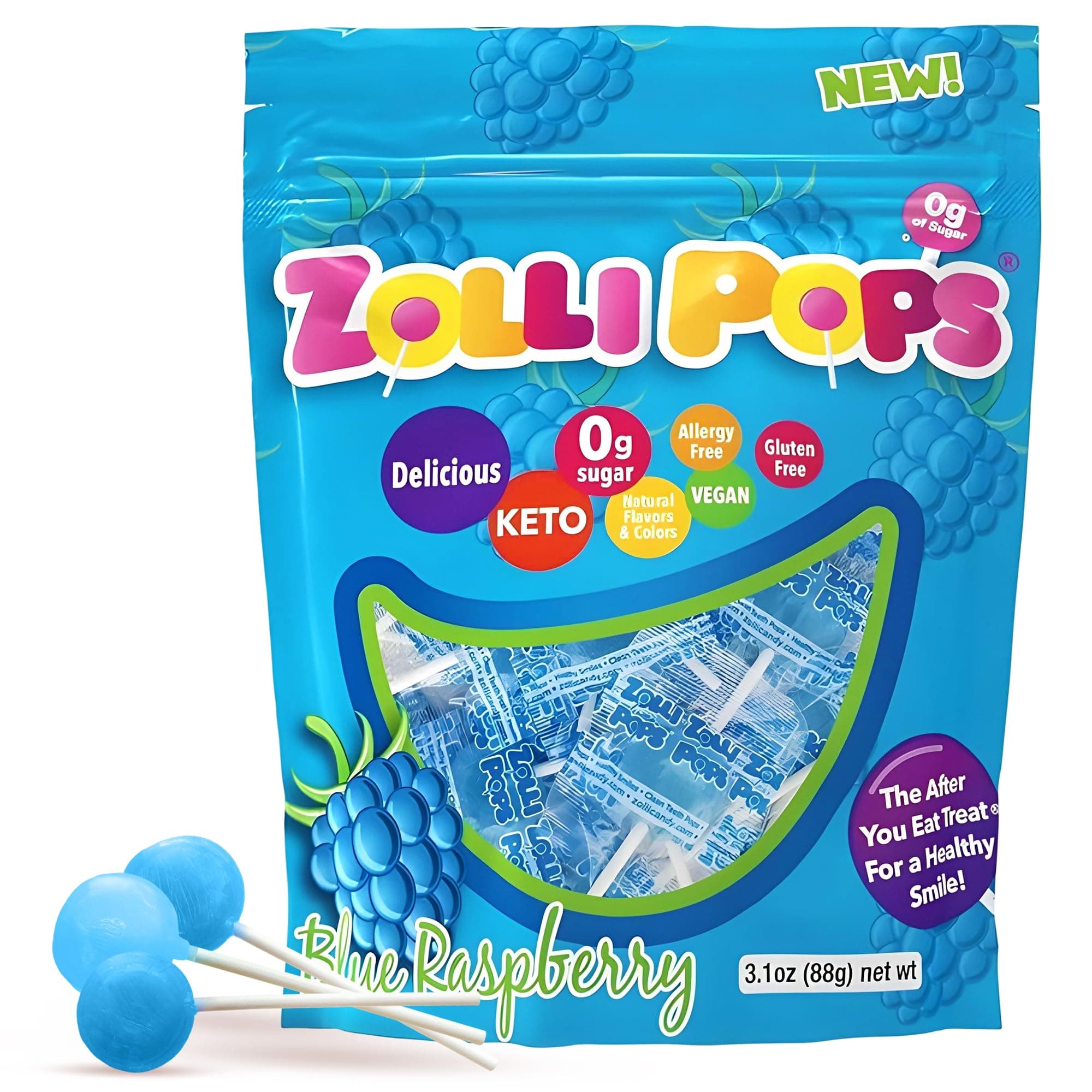 Zollipops Clean Teeth Lollipops, Blue Raspberry, 3.1 Ounce (Pack of 1)