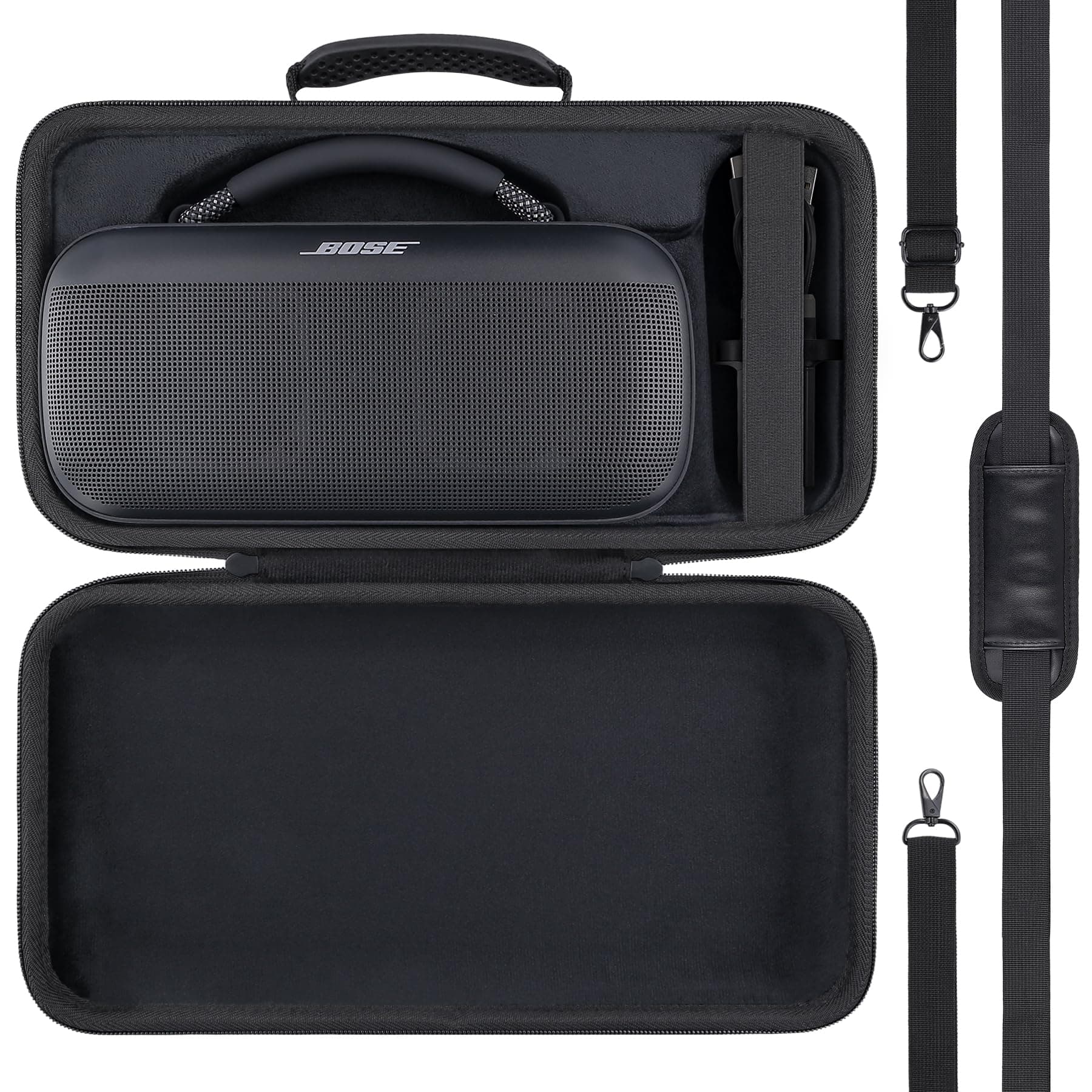for Bose SoundLink Max Portable Speaker Hard Protective Case, Portable Travel Case with Shoulder Strap and Handle (Black Case) - co2CREA