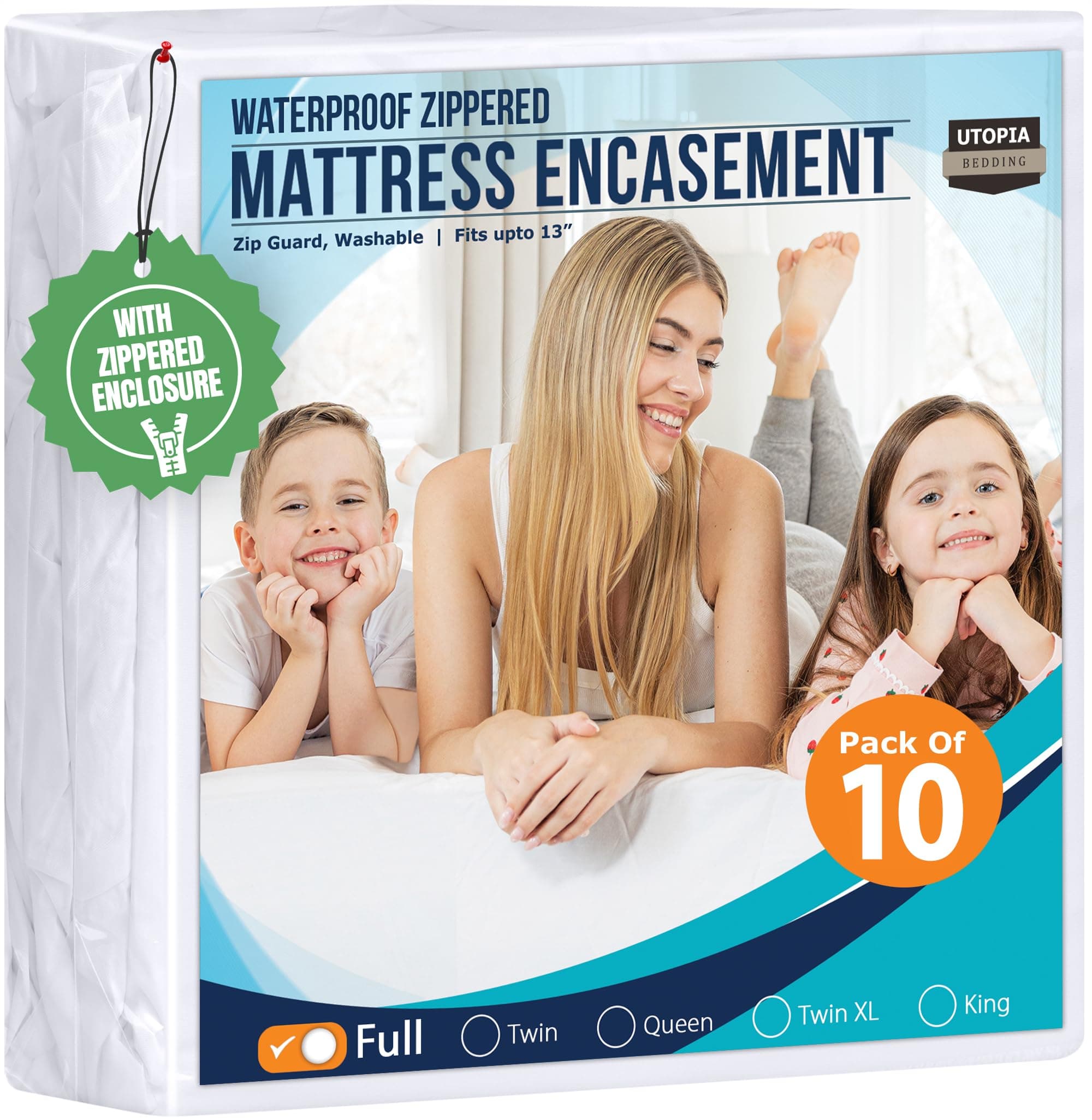Utopia Bedding Mattress Protector Zippered Full Size (Pack of 10), 100% Waterproof Bed Bug and Dust Mite Proof Mattress Encasement, Absorbent 6 Sided Mattress Cover