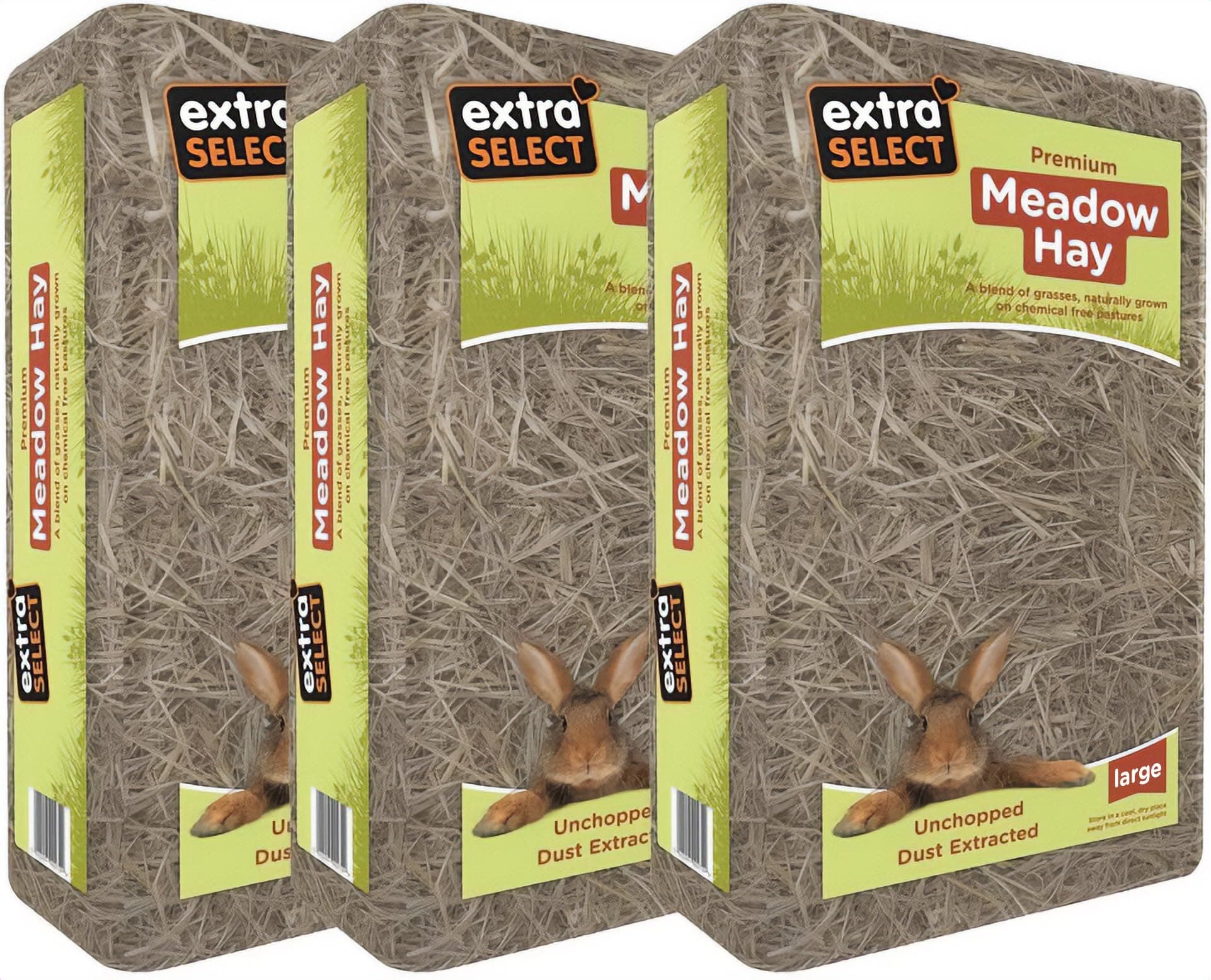 Premium Meadow Hay for Small Animals - UK Sourced ideal Rabbit Food, Hay for Guinea Pigs, Hedgehogs, etc. - 2kg (Pack of 3, Total 6kg)