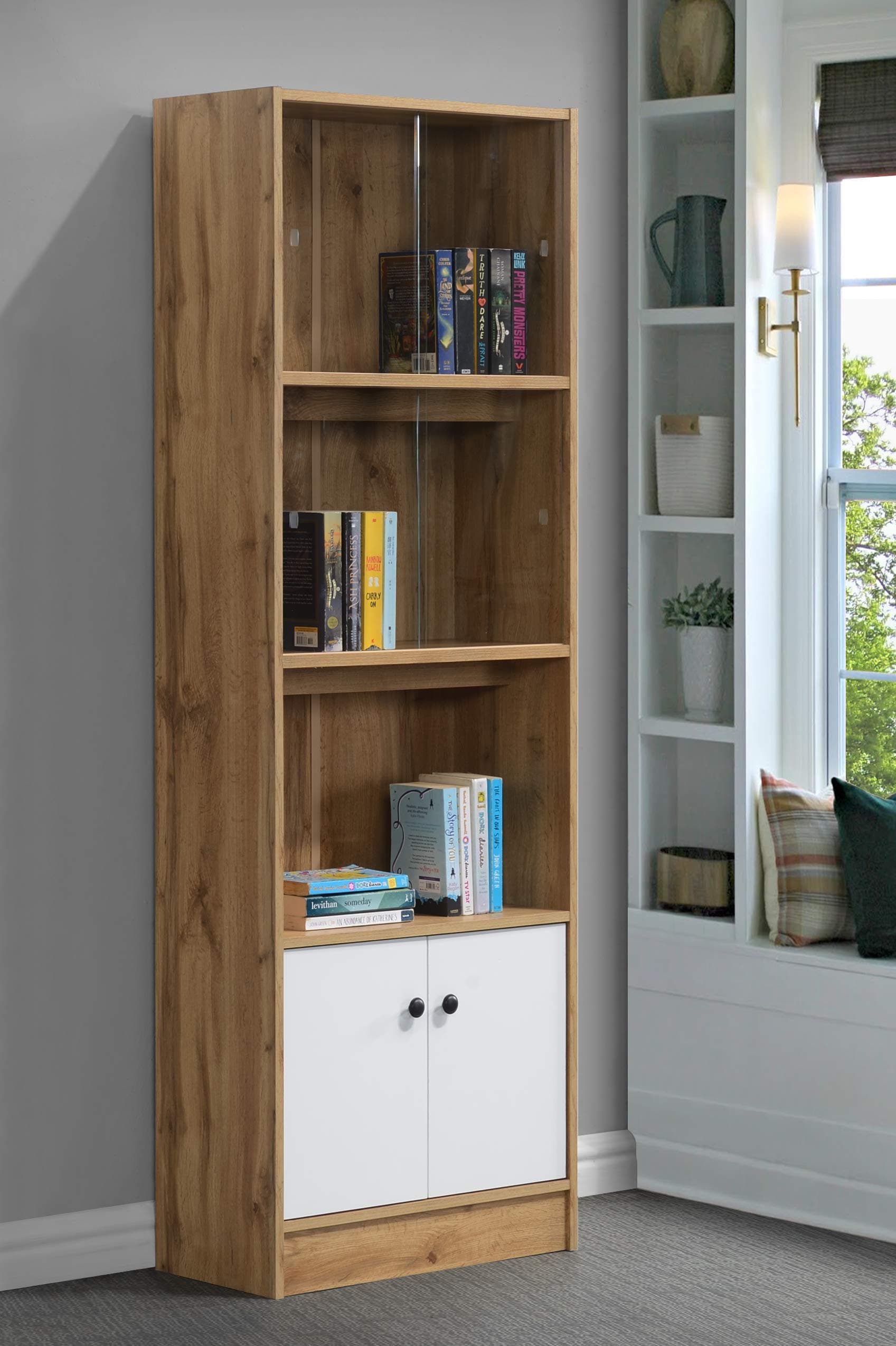 DeckUp Plank Cove Engineered Wood Book Shelf and Display Unit (Wotan Oak and White)