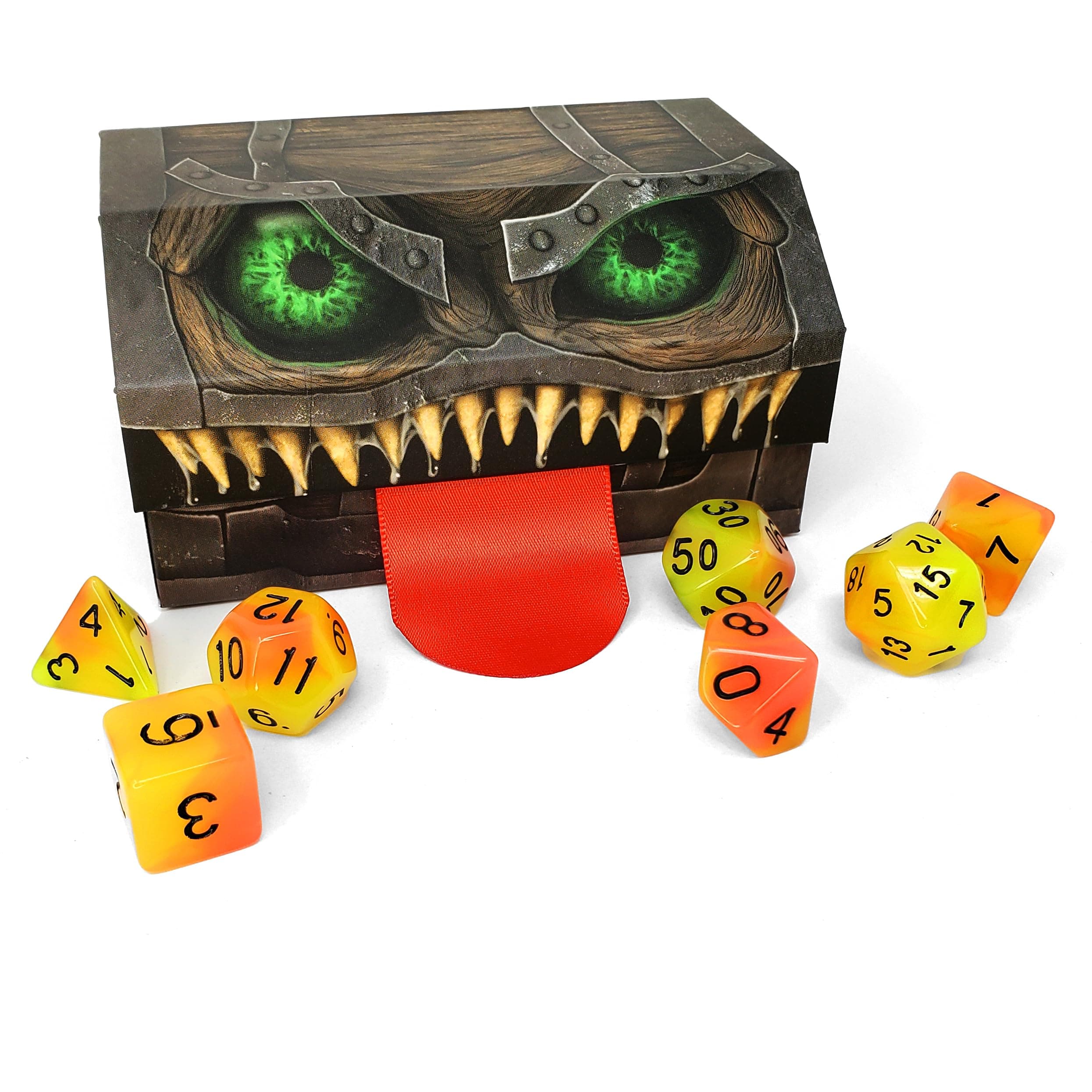 Mimic Dice - 7-Piece Acrylic RPG Dice Set Including a Mimic Tuckbox - Quality, Custom, Magnetic, and Drooling! A Dice Kit for D&D, MTG, and Collectors Alike - Touch If You Dare! Powered by Arcknight