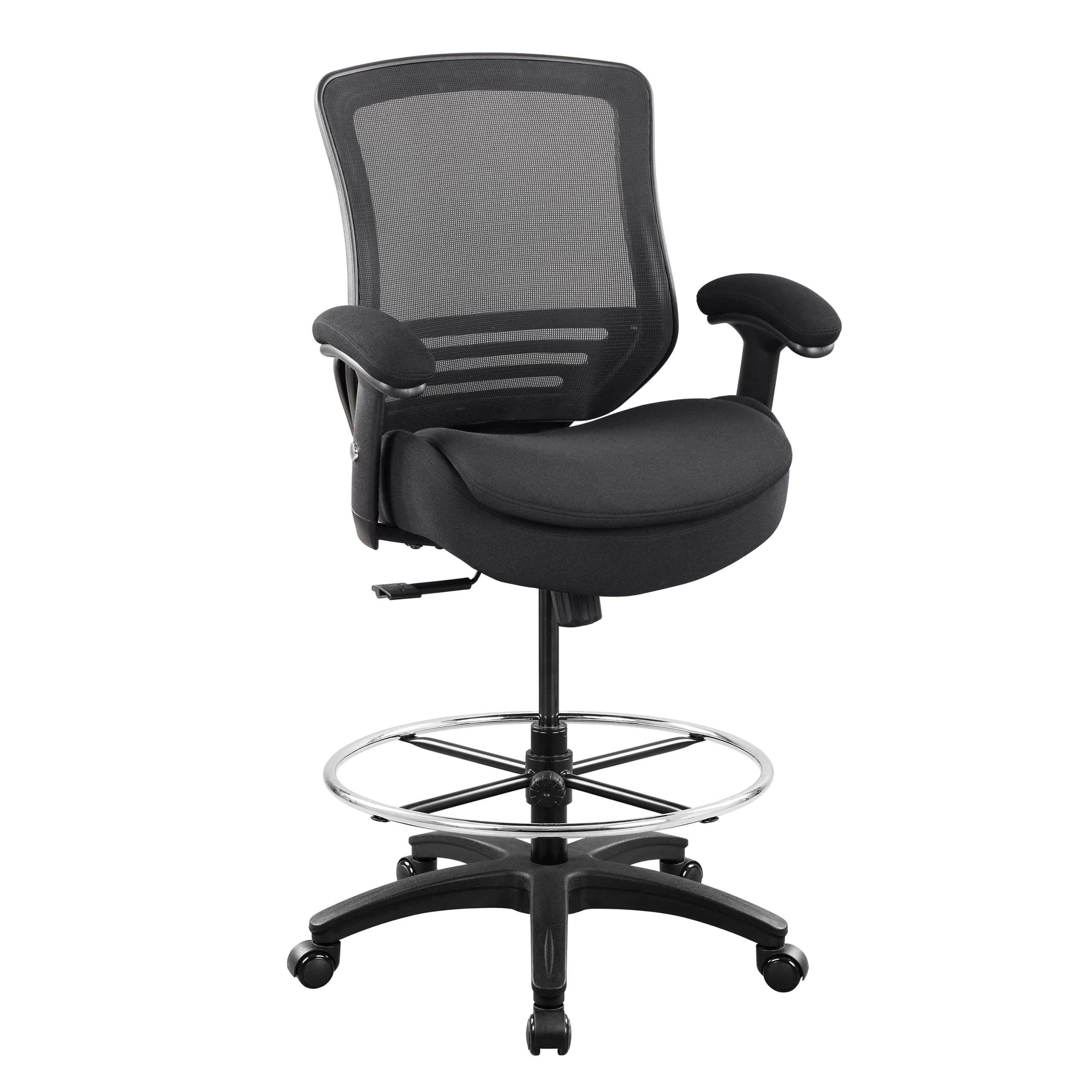 BOLISS 400lbs Ergonomic Office Drafting Chair Mid Mesh Back for Height Adjustable Desk 21inch Foot Ring Height Adjustable Armrest (Black) 