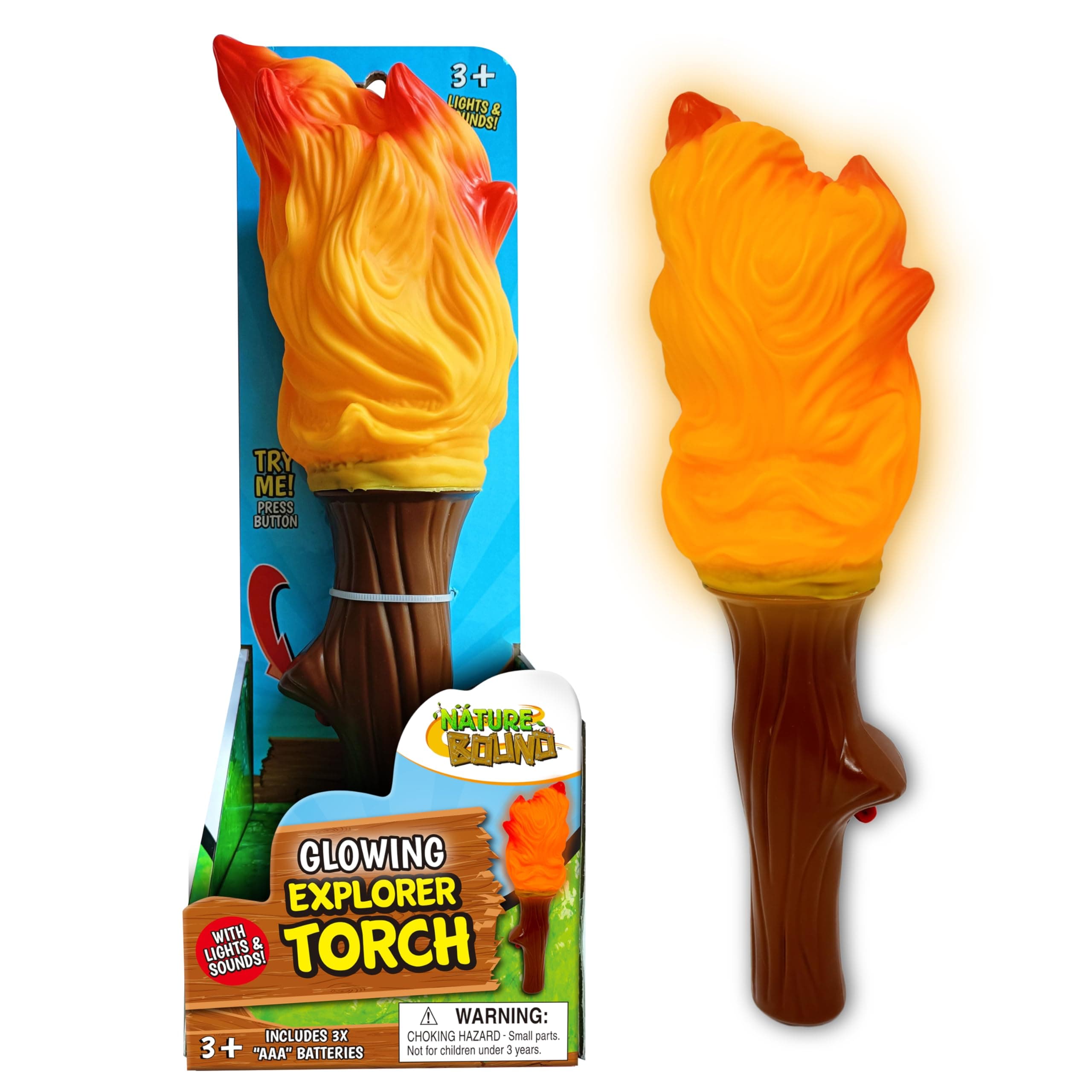 Nature Bound Explorer Torch Campfire Light: Glowing & Flickering Light with Nature Sound Effects - Indoor & Outdoor Play, Camping Adventures, and Pretend Campfires