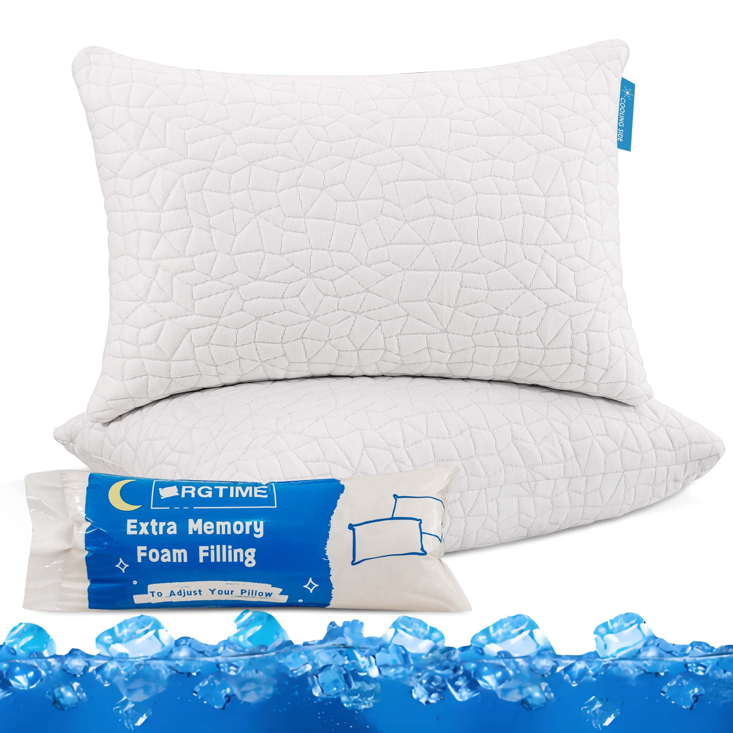 Cooling Pillows for Sleeping, Adjustable Shredded Memory Foam Bed Pillows Standard Size Set of 2, Cool Pillow for Hot Sleepers, with Extra Fill for Side Back and Stomach Sleepers