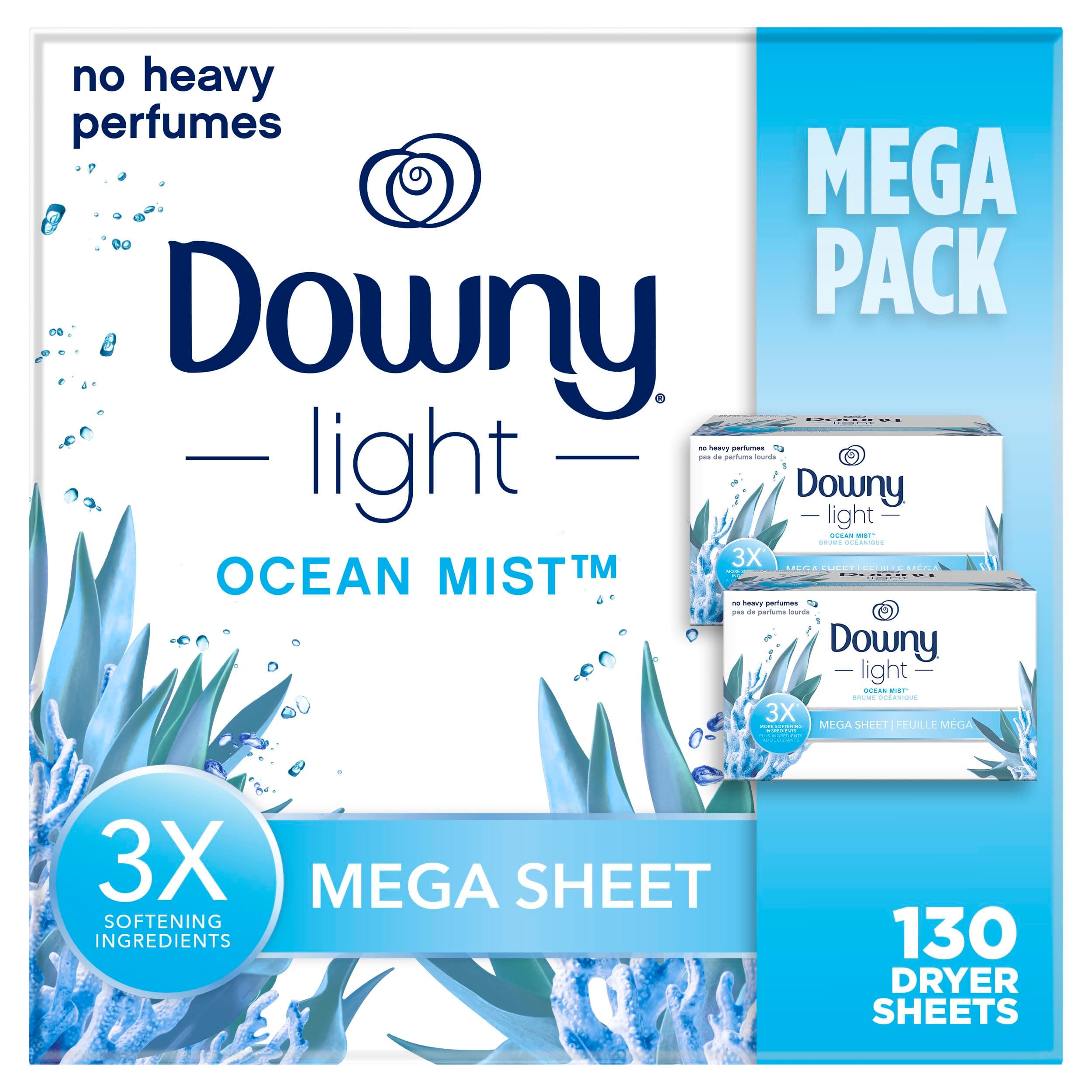 Light Mega Dryer Sheets, Fabric Softener Dryer Sheets, Ocean Mist, 130 Count