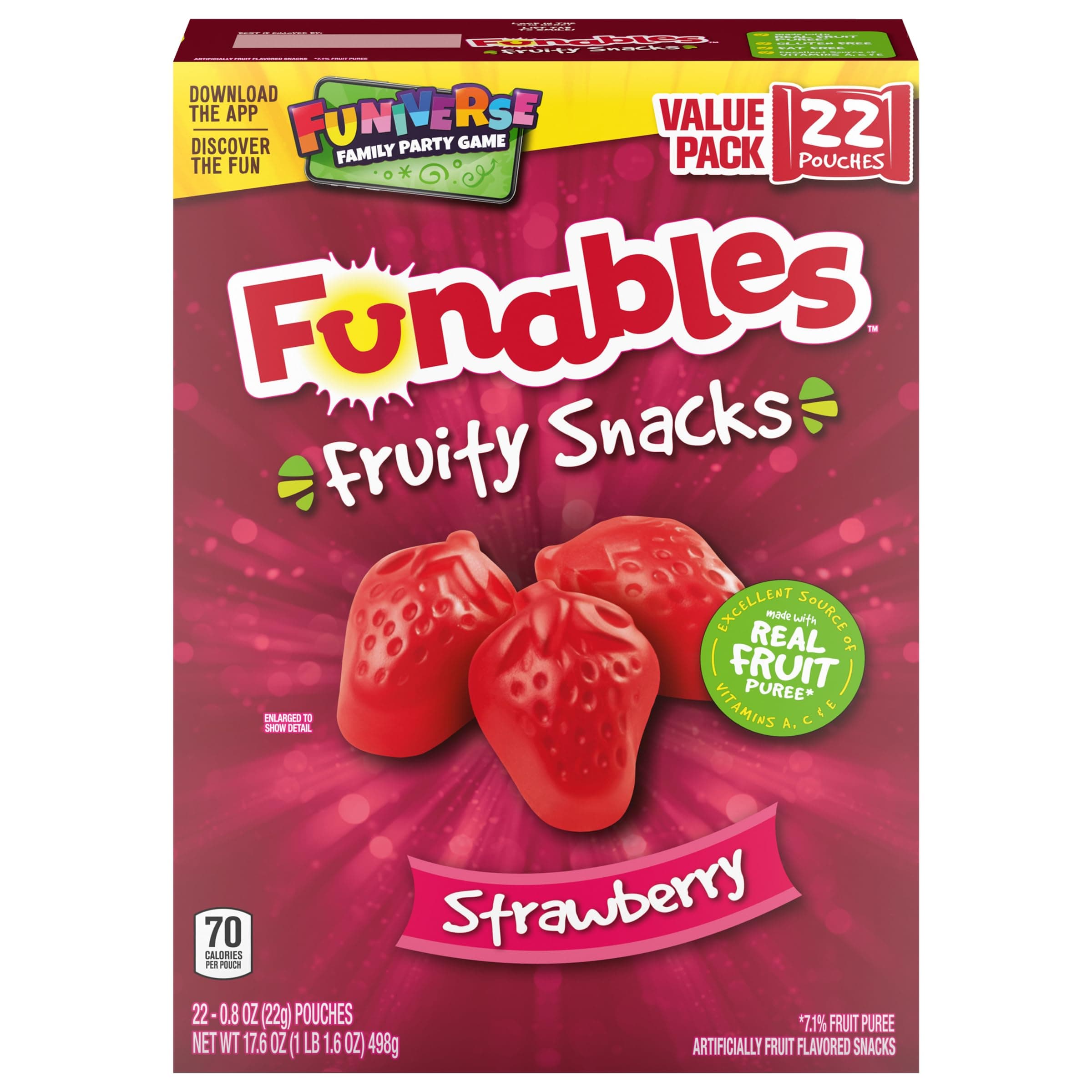 Funables Strawberry Fruit Flavoured Fruit Snacks 23ml Bag (Pack of 22)