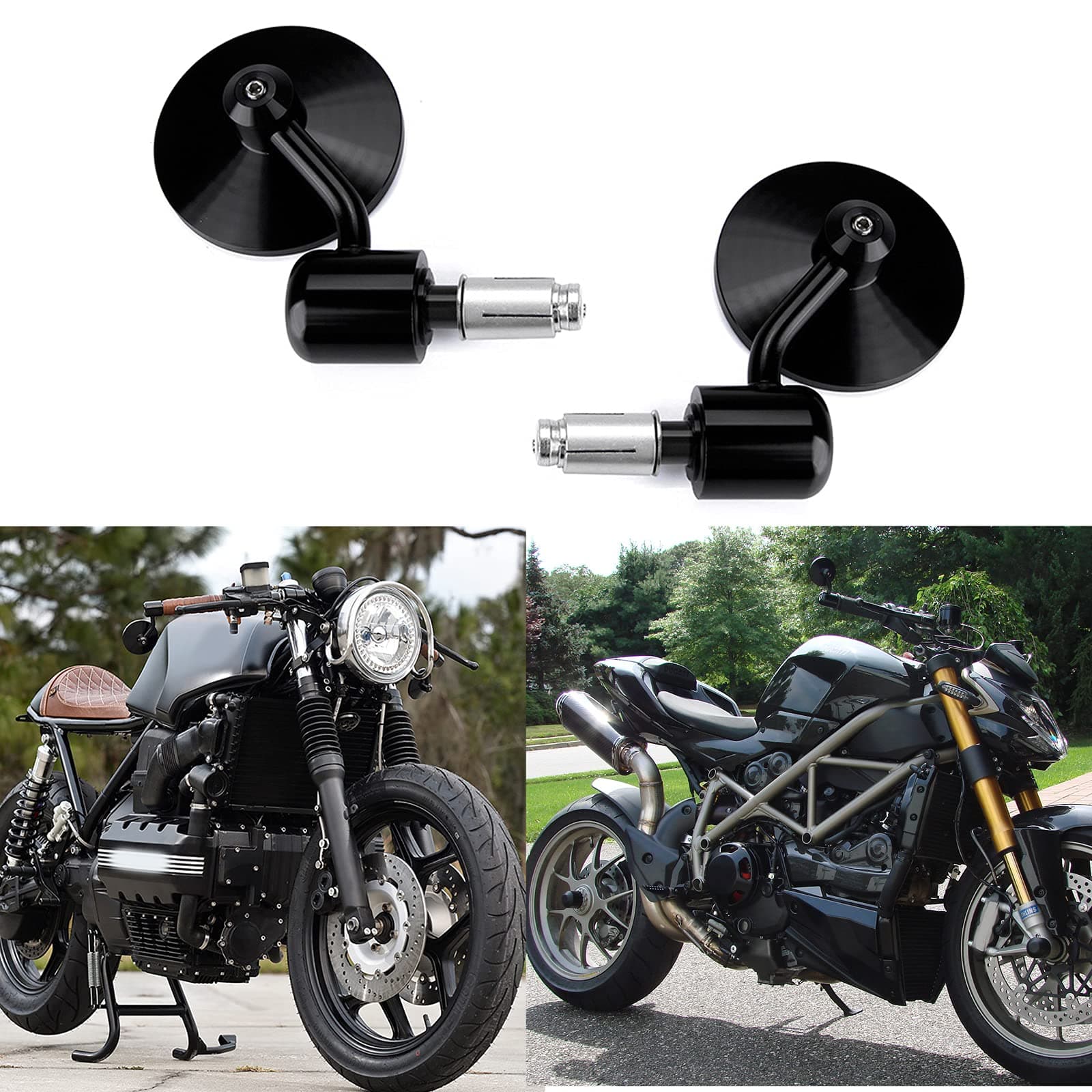 Round 7/8" Handle Bar End Motorcycle Side Mirrors Compatible With Street Bike...
