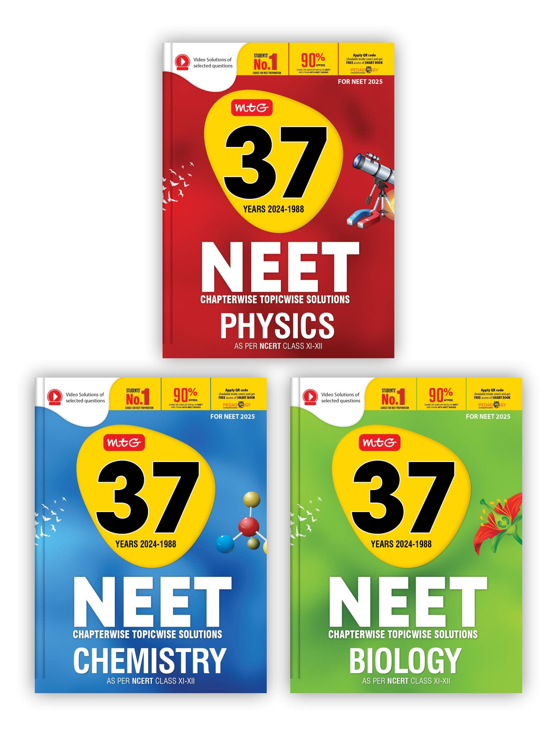 MTG 37 Years NEET Previous Year Solved Question Papers with NEET PYQ Chapterwise Topicwise Solutions Physics, Chemistry, Biology For NEET 2025 Exam