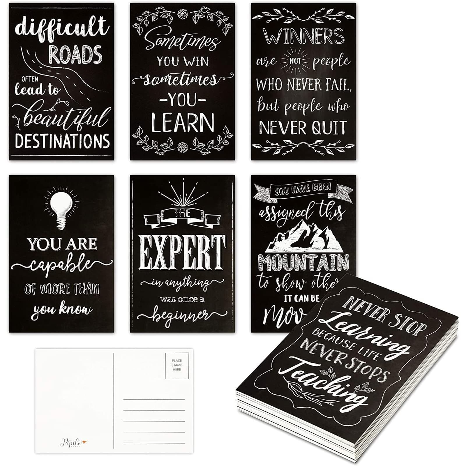 Pipilo Press Postcards for Mailing - 4 x 6 In, Black, 40-Pack, Modern - Motivational Postcards with Quotes & Inspirational Designs