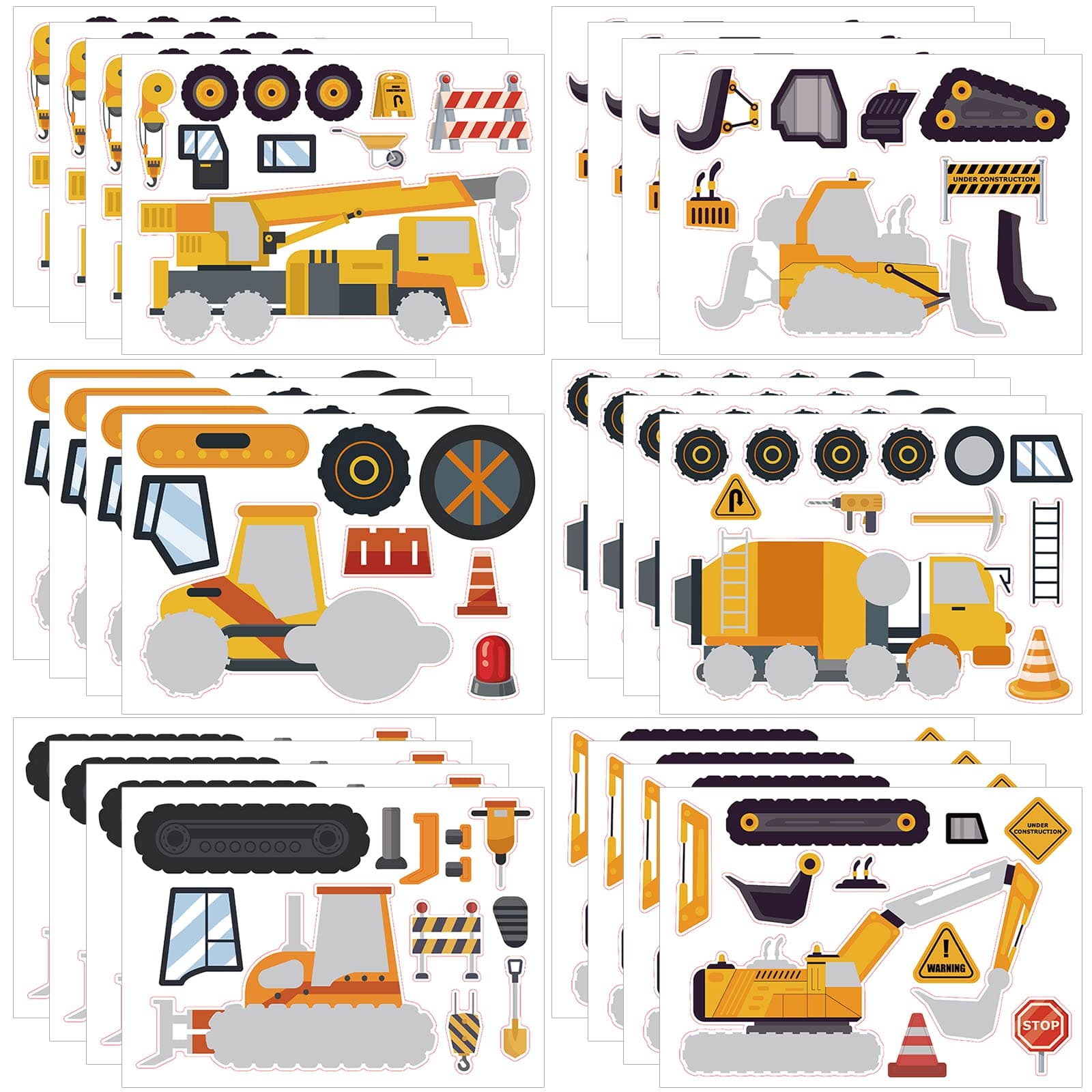 24 Sheets Construction Make a Face Stickers, Excavator Party Games Decal Mix and Match Sticker, Make Your Own Construction Stickers DIY Crafts for Adults Birthday Party Supplies Rewards