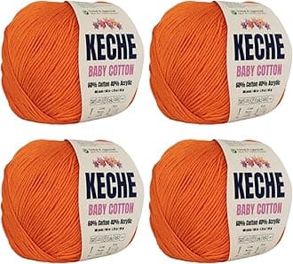 Keche Cotton Yarn, 60% Cotton 40% Acrylic Yarn, Soft Cotton Yarn for Crochet and Knitting, Amigurumi Yarn 4 Skeins/Balls [1.76 Oz (50g) / 180 Yrds (165m)] x 4 - Orange