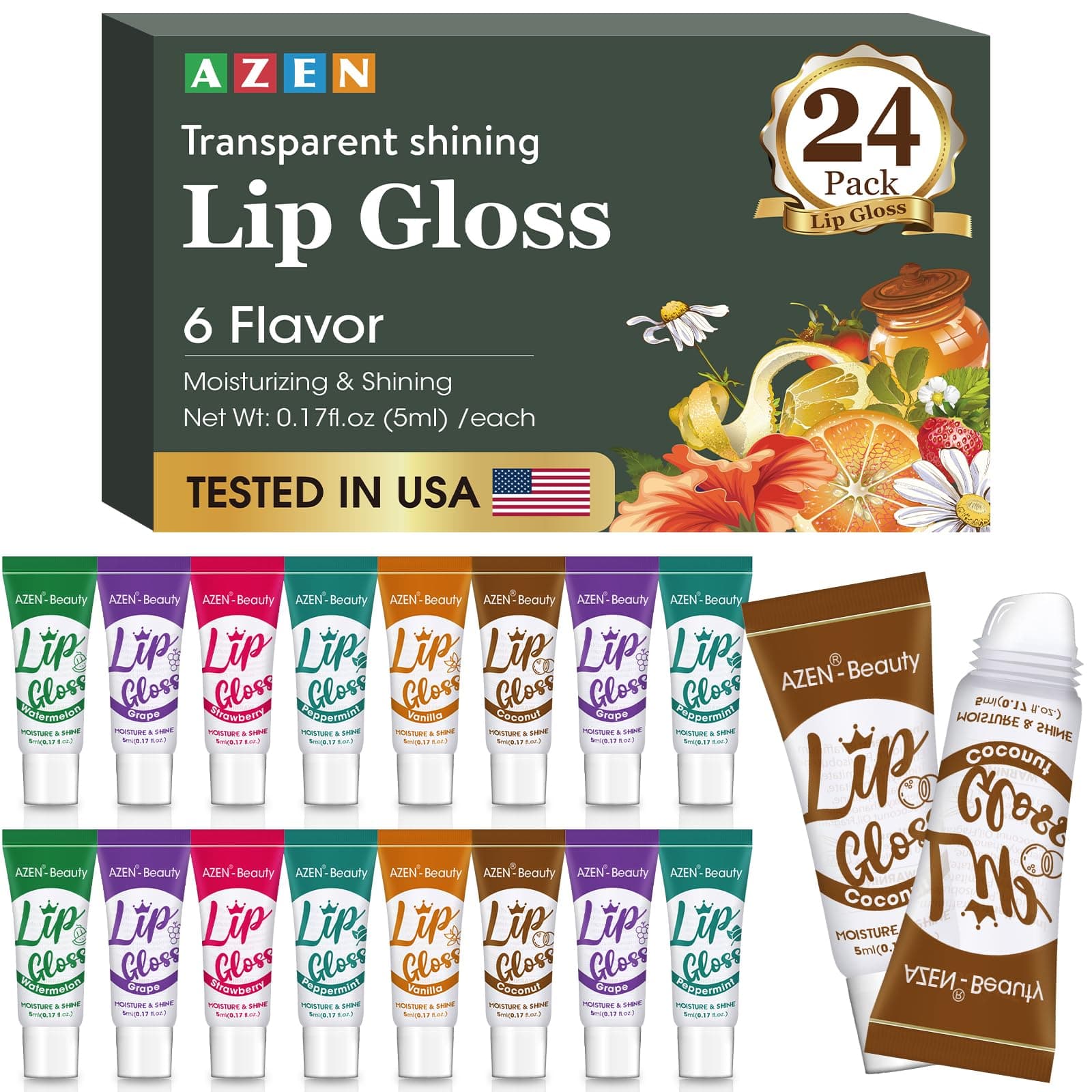 24 Pack Lip Gloss Set, Clear Lip Gloss Bulk, Lip Oil for Dry Cracked Lips Moisturizing Hydrating Nourishing with Vitamin E, Valentines Gifts Easter Basket Stuffers