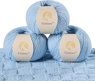 100% Inner Mongolian Cashmere Yarn, 6-Ply Luxurious and Soft Yarn for Hand Knitting & Crocheting (Light Blue,3 Balls)