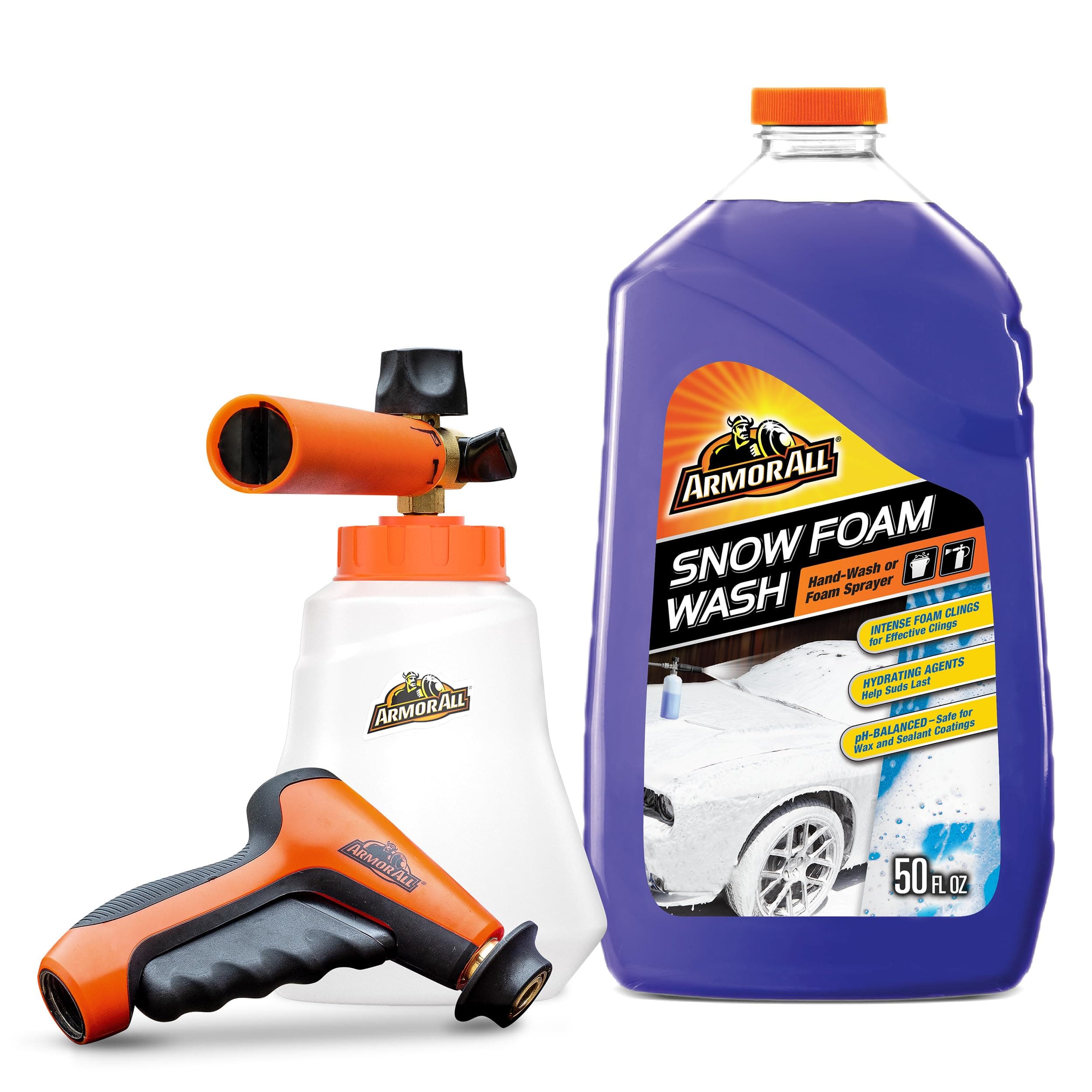 Armor All 2-in-1 Foam Cannon Kit Includes Foam Cannon, Foam Applicator and Ergonomic Adaptor, 3 Count Car Wash Snow Foam Formula, Cleaning Concentrate Soap 50 Fl Oz (Pack of 4)