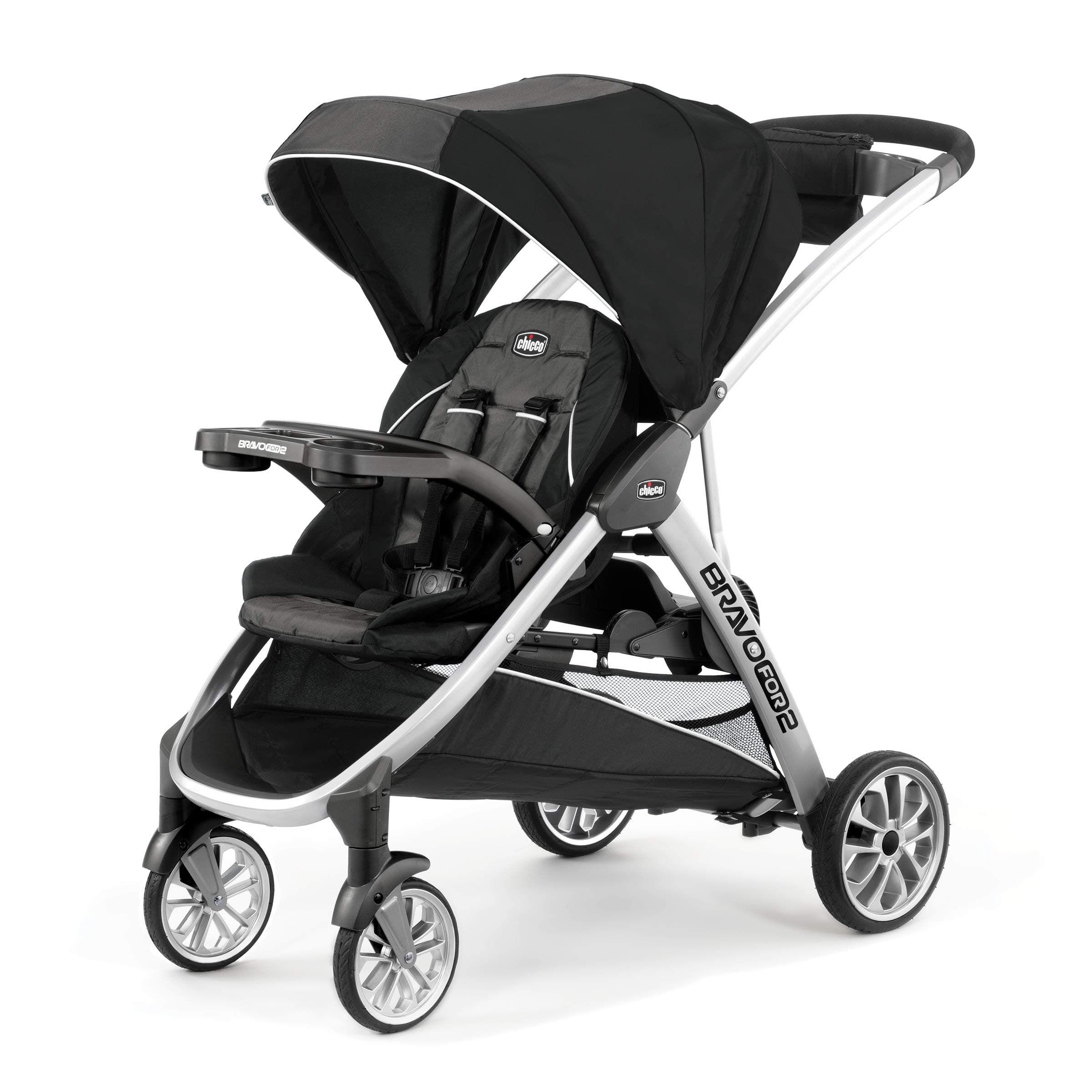BravoFor2 Standing/Sitting Double Stroller - Iron, Black/Grey