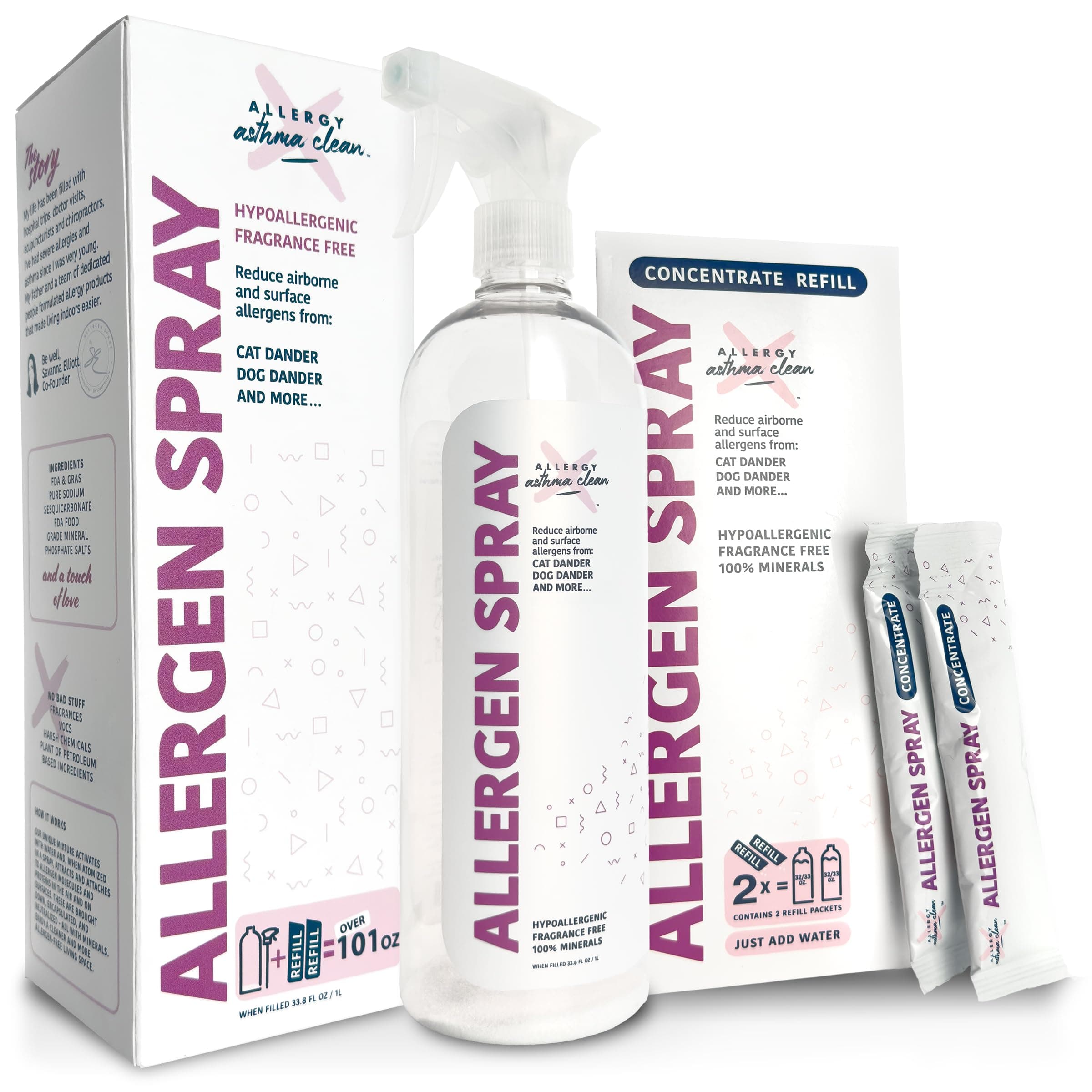 Allergy Asthma Clean Bundle 33.8oz Bottle + Refill 2 Pack -JUST ADD WATER- (Over 100oz)