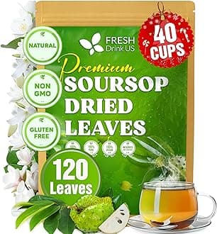 FRESHDRINKUS Premium Soursop Graviola Dried Leaves, 120-130 Natural Whole Soursop Leaves, Wildcrafted, Hoja Guanabana, Soursop Loose Leaf Herbal Tea, No Gluten, Vegan