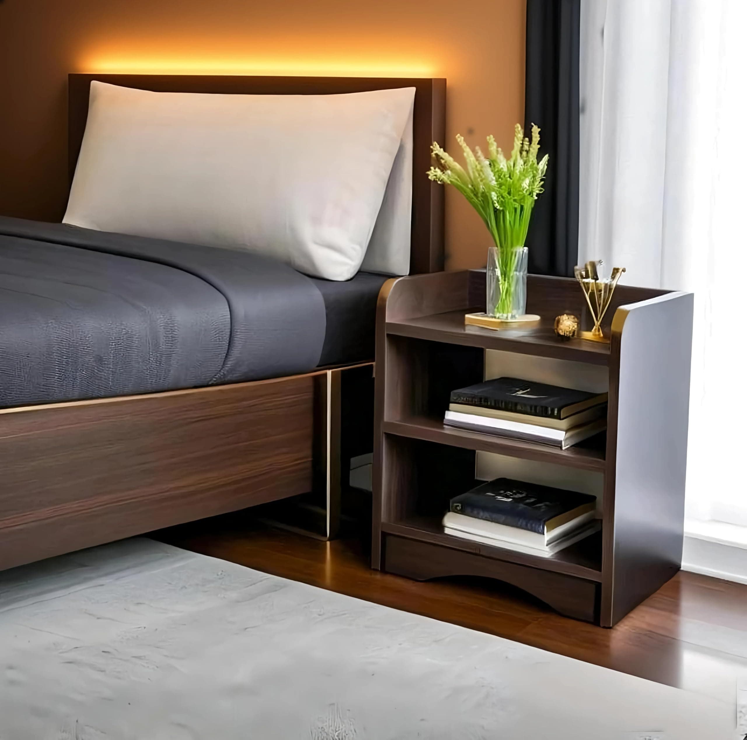 Yookeer Modern Bedside Table with 3 Shelves,Bed Side Table Wooden Organizer Stand/Home Decor Table/Coffee Table/End Table/Side Table for Bedroom/End Table for Living Room 40.6x25.4x50.8 cm,Dark Brown
