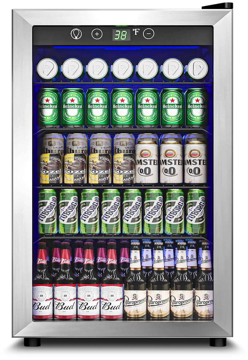 4.5 Cu.Ft Beverage Refrigerator Cooler - 145 Can Mini Fridge Glass Door for Soda Beer Wine, Small Refrigerator for Bedroom Office Home Bar, 4 Adjustable Shelves, Silver