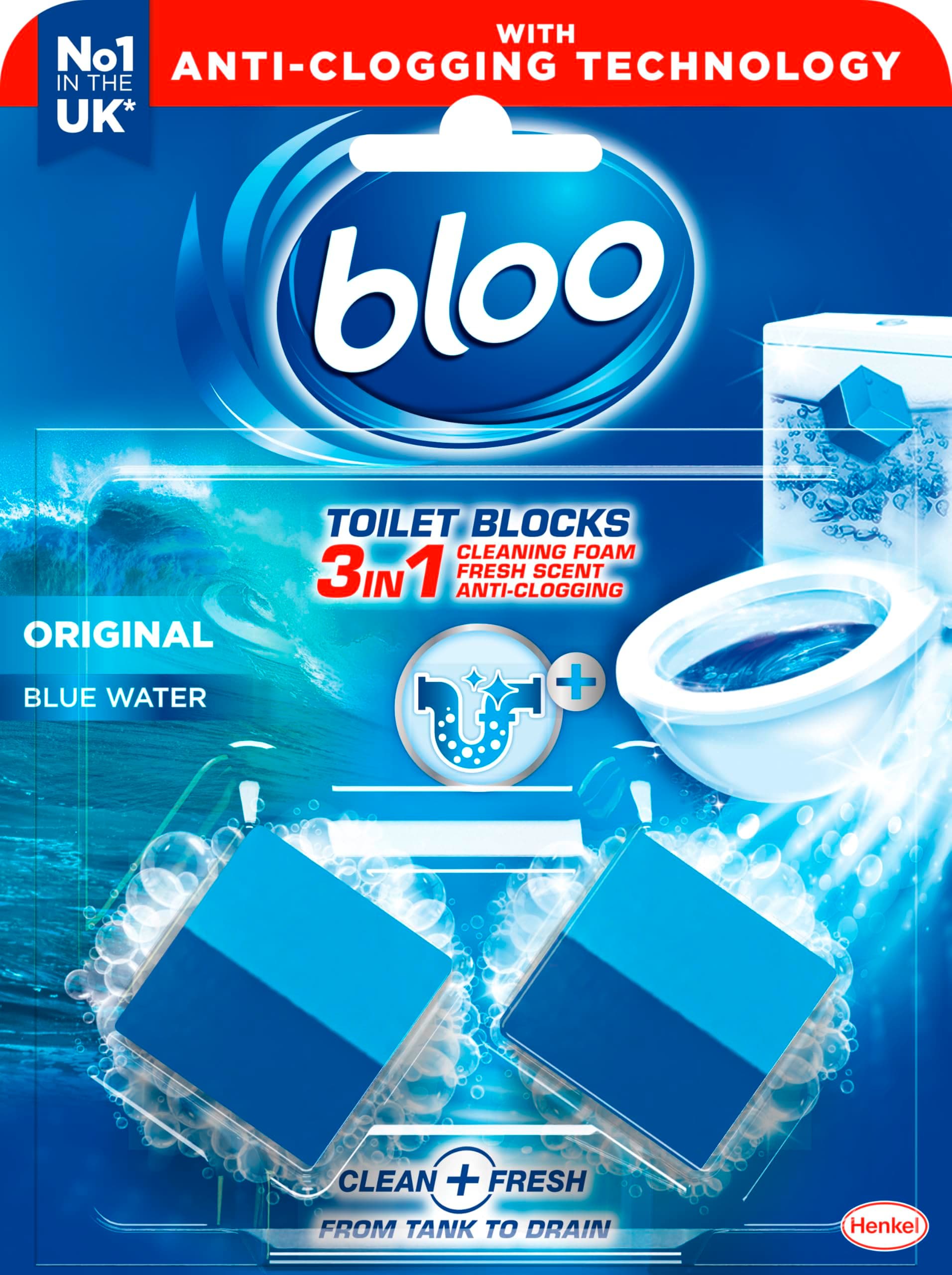 New Toilet Blocks Limescale Remover, Original Blue, Pack of 2