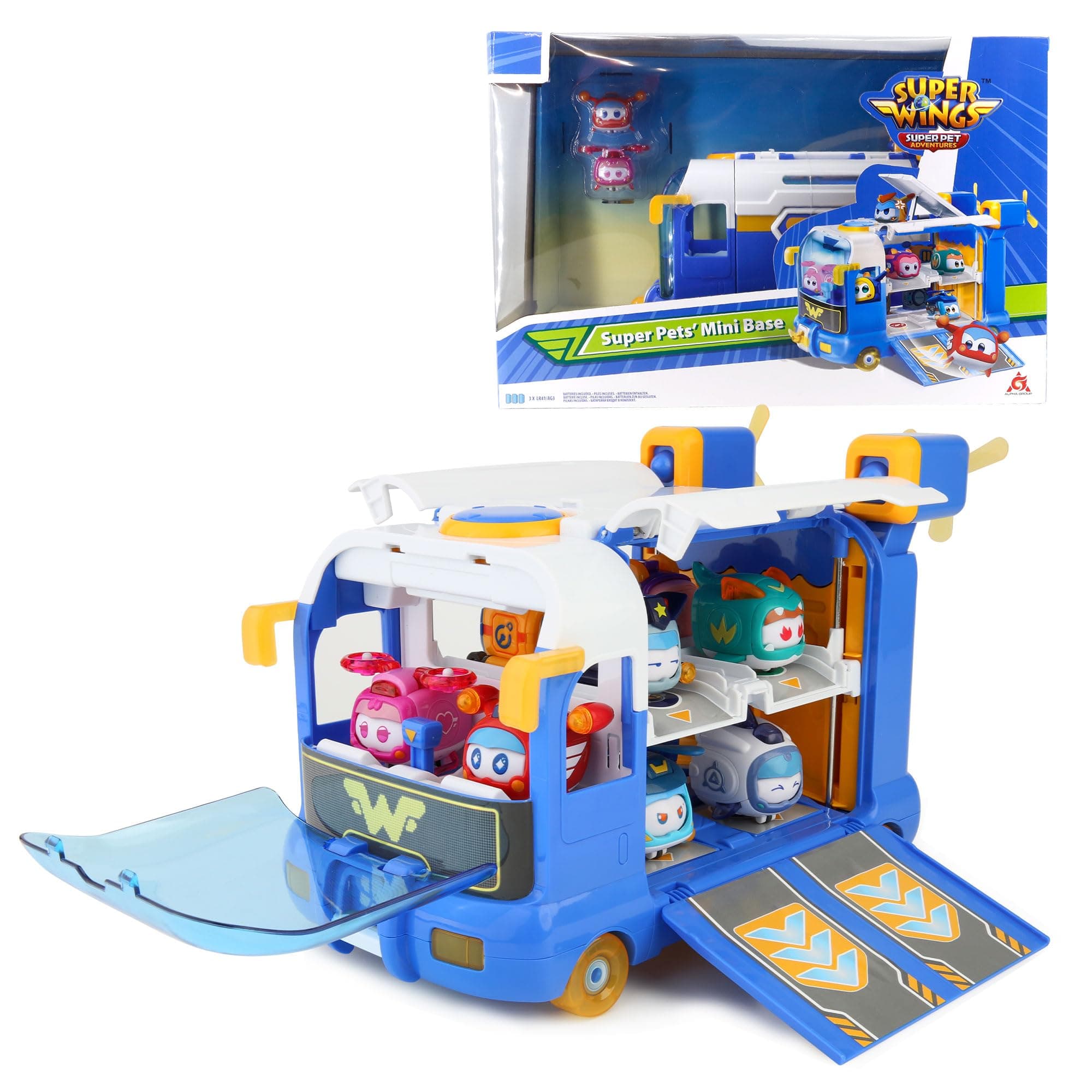 Super Wings 2-in-1 Super Pets Mini Base with Super Pet Jett & Dizzy Toy for 3 4 5 6 7 8 9 10 Year Old Boy Girl