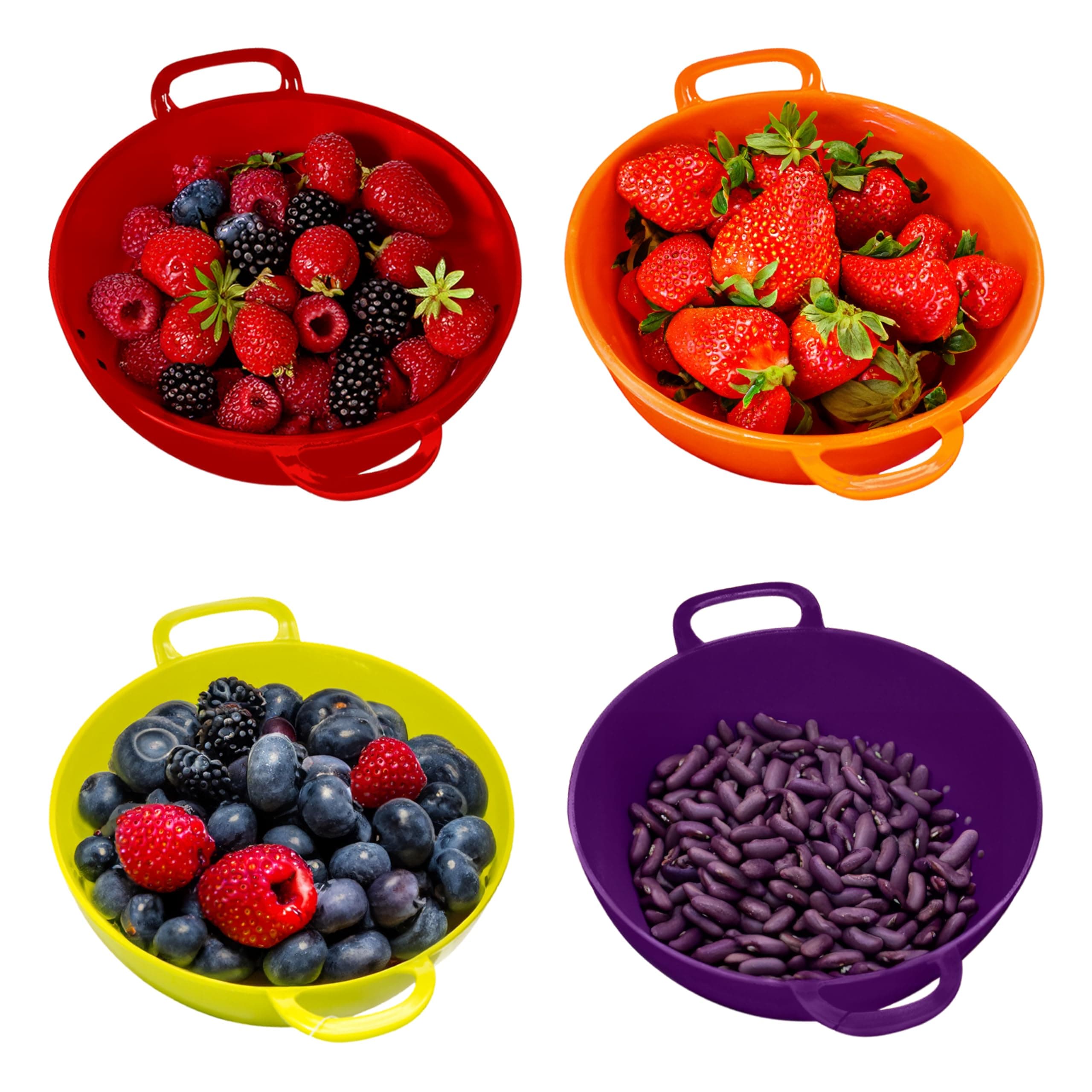 Living ConceptsMini Strainers for Kitchen - 4 Pack Berry Bowl Colanders & Food Strainers, Small Colander Strainer Sized 6" x 6"x 3" in Assorted Colors