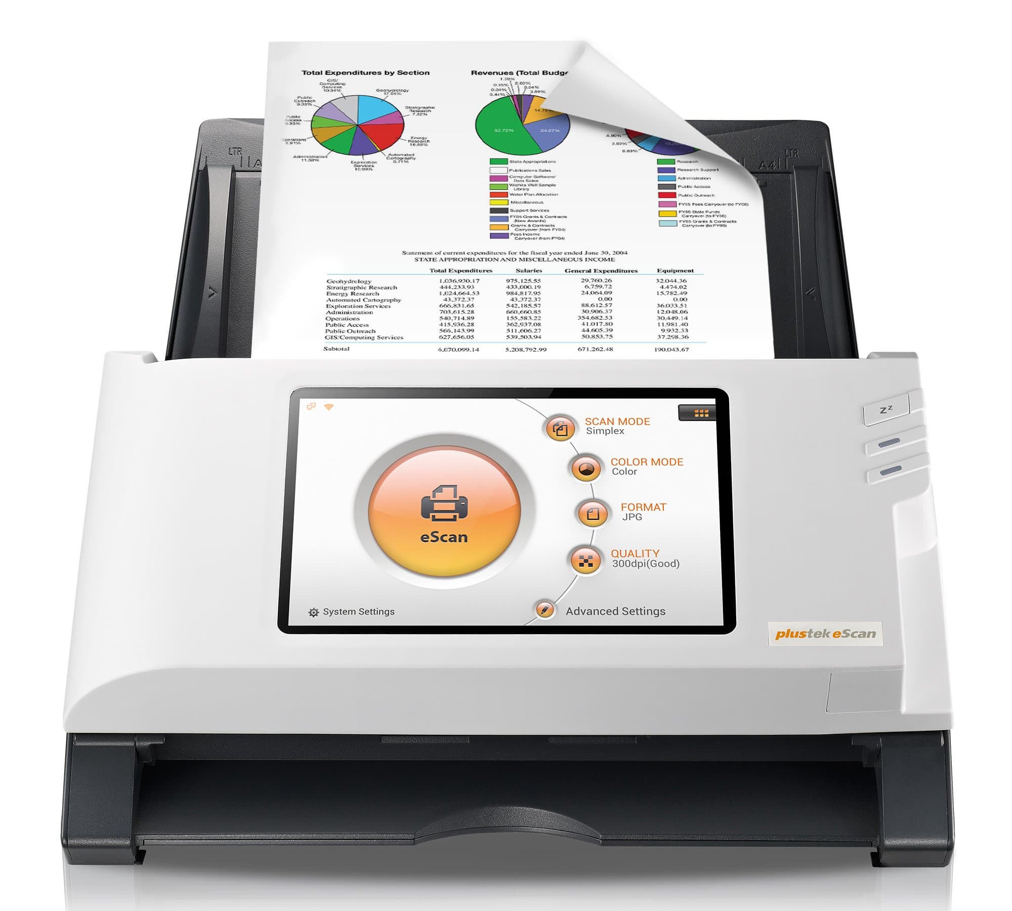 Plustek eScan A180, PC-Less Duplex Wireless Network Document Scanner, 7" Touchscreen with Multi-Page Scanning, Support Network Folder/eMail/Cloud/FTP/PC/Mac/USB