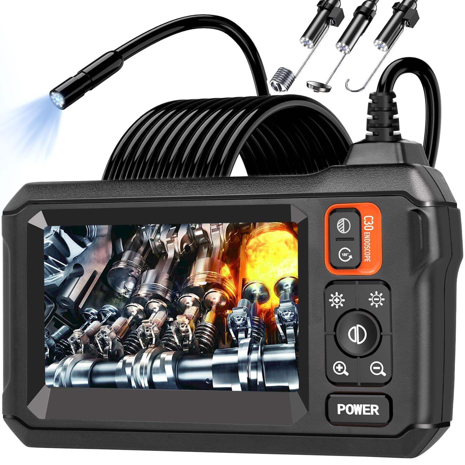 Endoscope Camera with Light, Borescope Camera with 4.3" IPS Screen, 1080P HD with 8 LED Lights, 16.4FT Semi-Rigid Cord Bore Scope, Gadgets for Men & Tools for Men