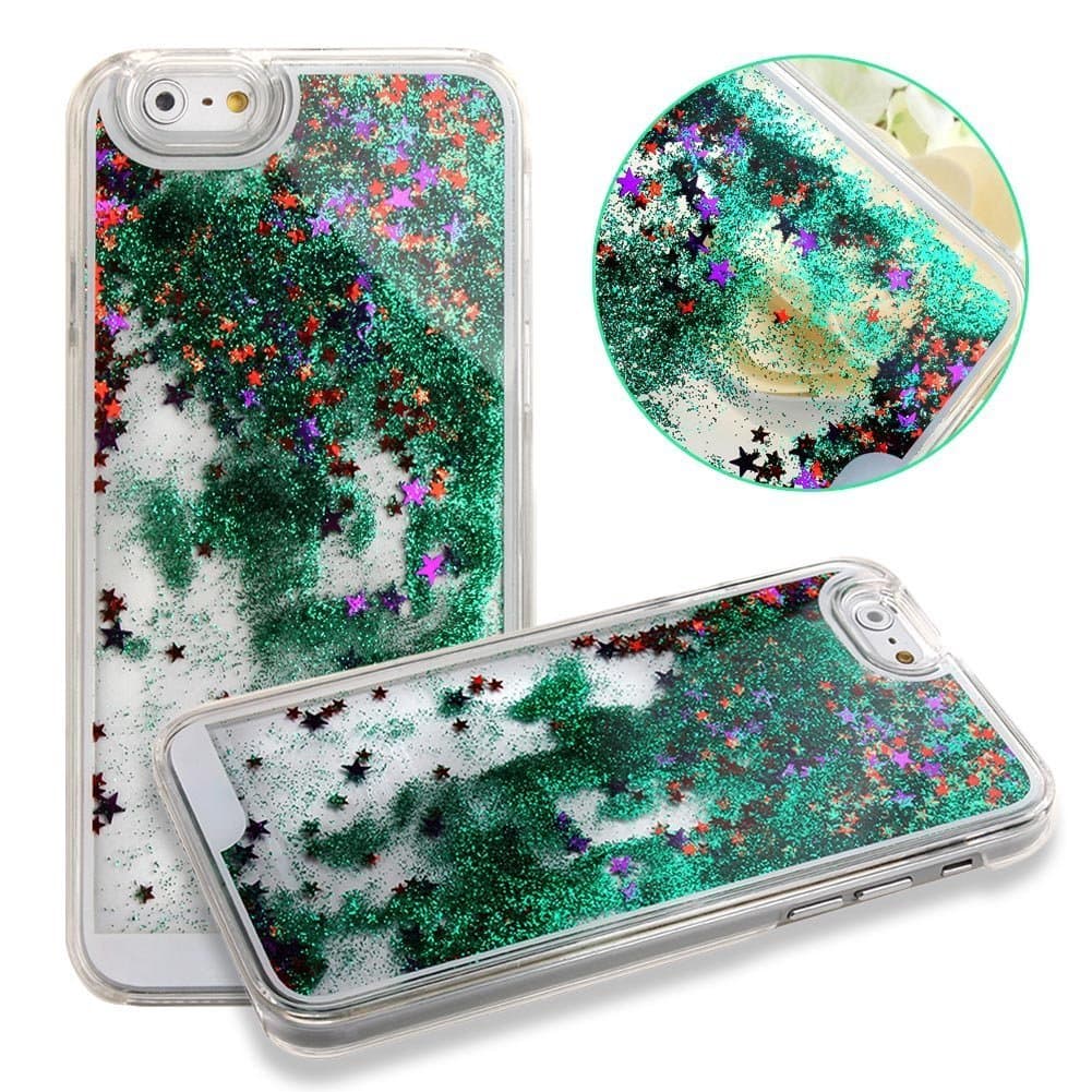 YiMoo For iPhone 5/ 5S Phone Case, Dynamic Liquid Glitter Sand Quicksand Star Case Crystal Clear Cellphone Back Cover for iPhone 5/ 5S Color Green