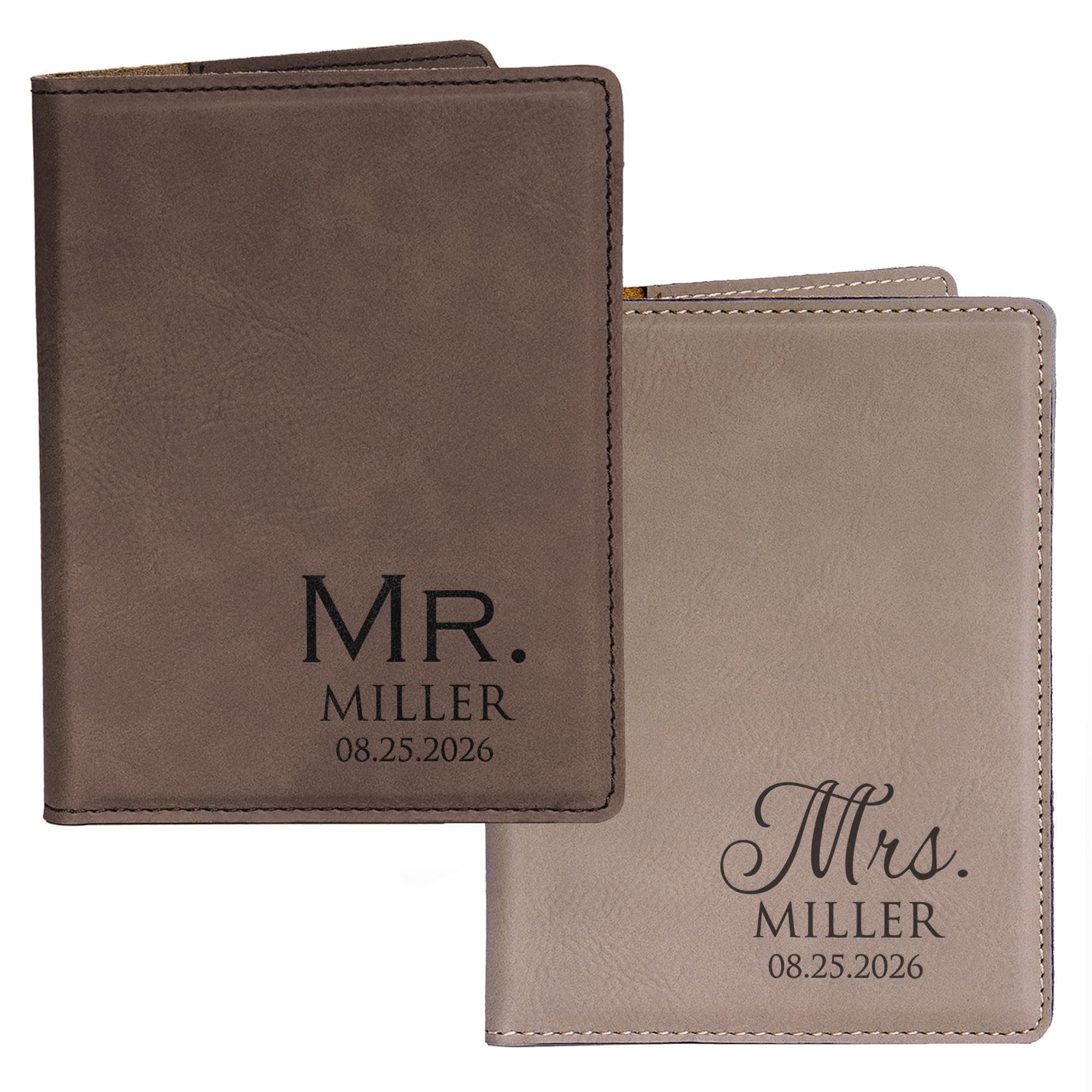 Personalized Mr. & Mrs. Passport Covers - Dark & Light Brown, Vegan Leather, Wedding Gift, Pair of 2