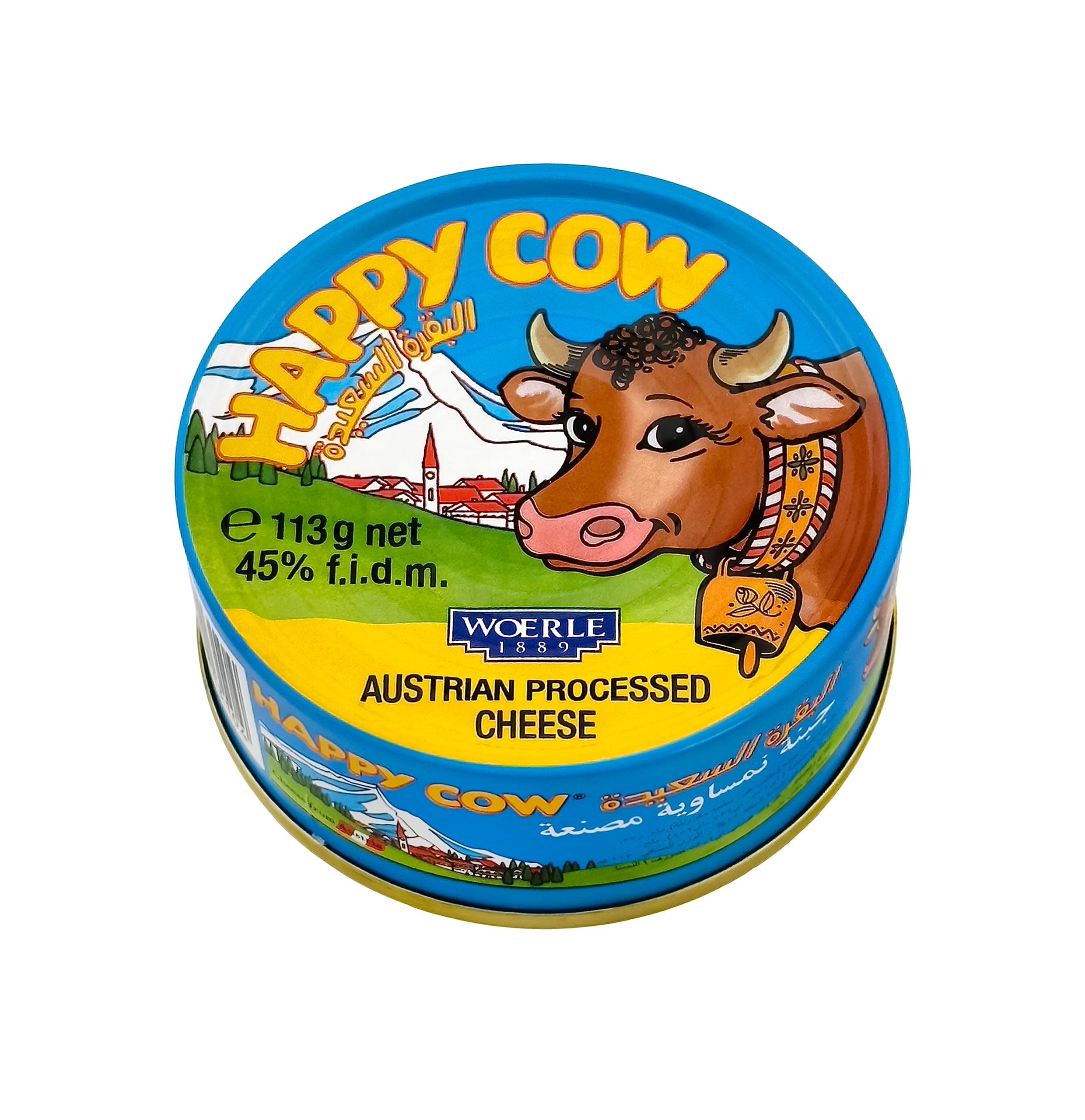 Happy Cow Halal Austrian Processed Cheese 4 OZ (113g) Easy Open Can, Rich Cheddar Flavor, Long Shelf Life, Perfect for Cooking, Snacking, Camping