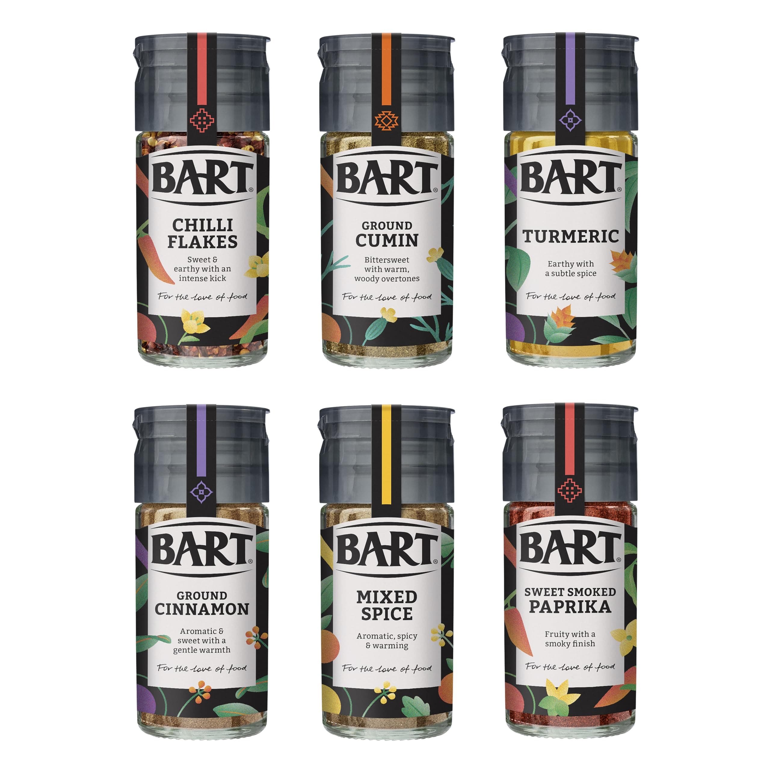 Essential Spices Bundle - Including Chilli Flakes, Turmeric, Ground Cumin & Cinnamon, Sweet Smoked Paprika & Mixed Spice (Bulk Buy Pack of 6)